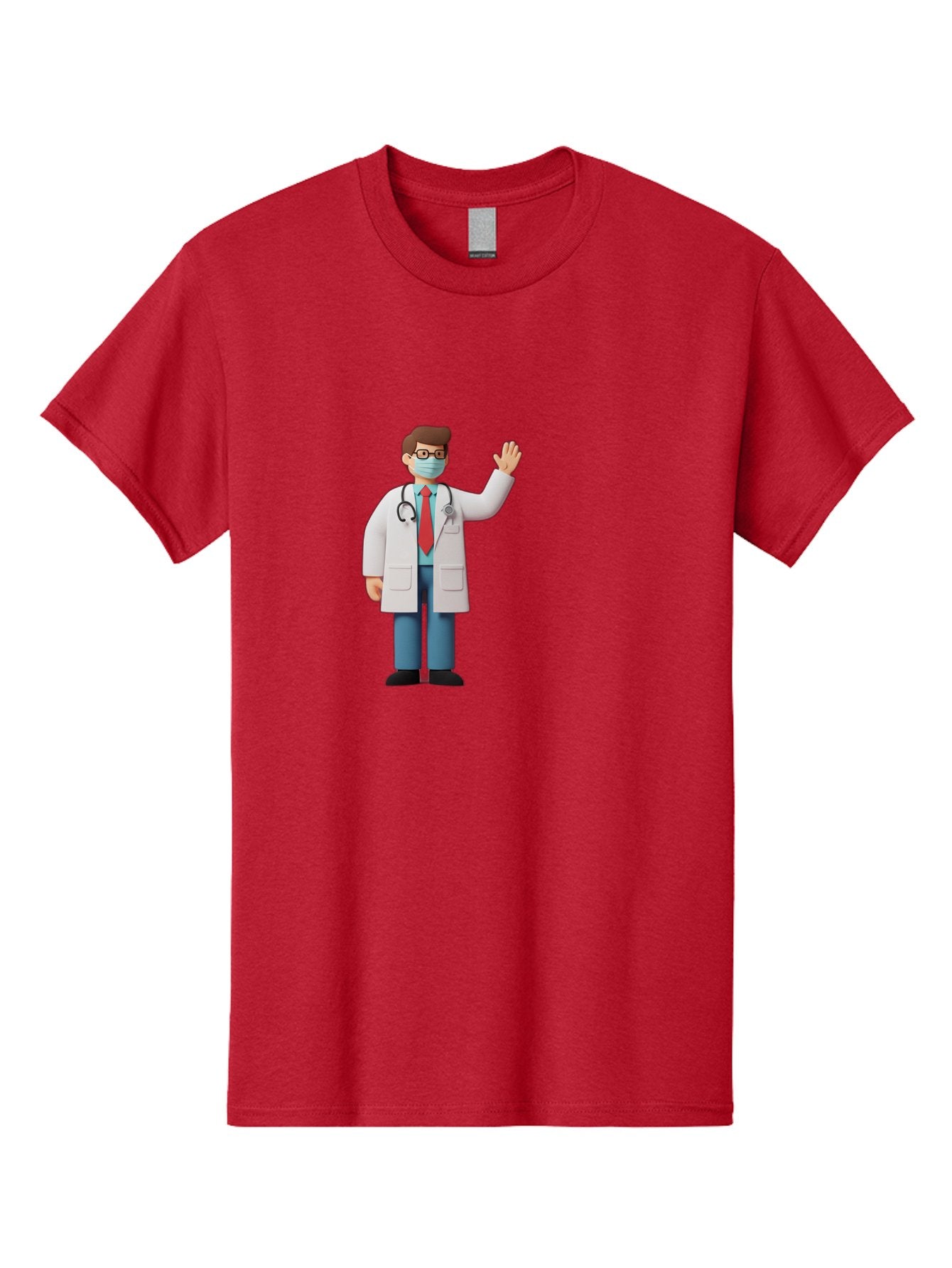 Doctor-Waving-3 Men'S Graphic Tee, 100% Cotton, Comfortable Casual Summer Wear, Machine Washable, Doctor Wearing A Mask, Waving Hand, Medical Professional, Healthcare Worker, Stethoscope Around Neck, Friendly Gesture, Cartoon Style, Baa486 3