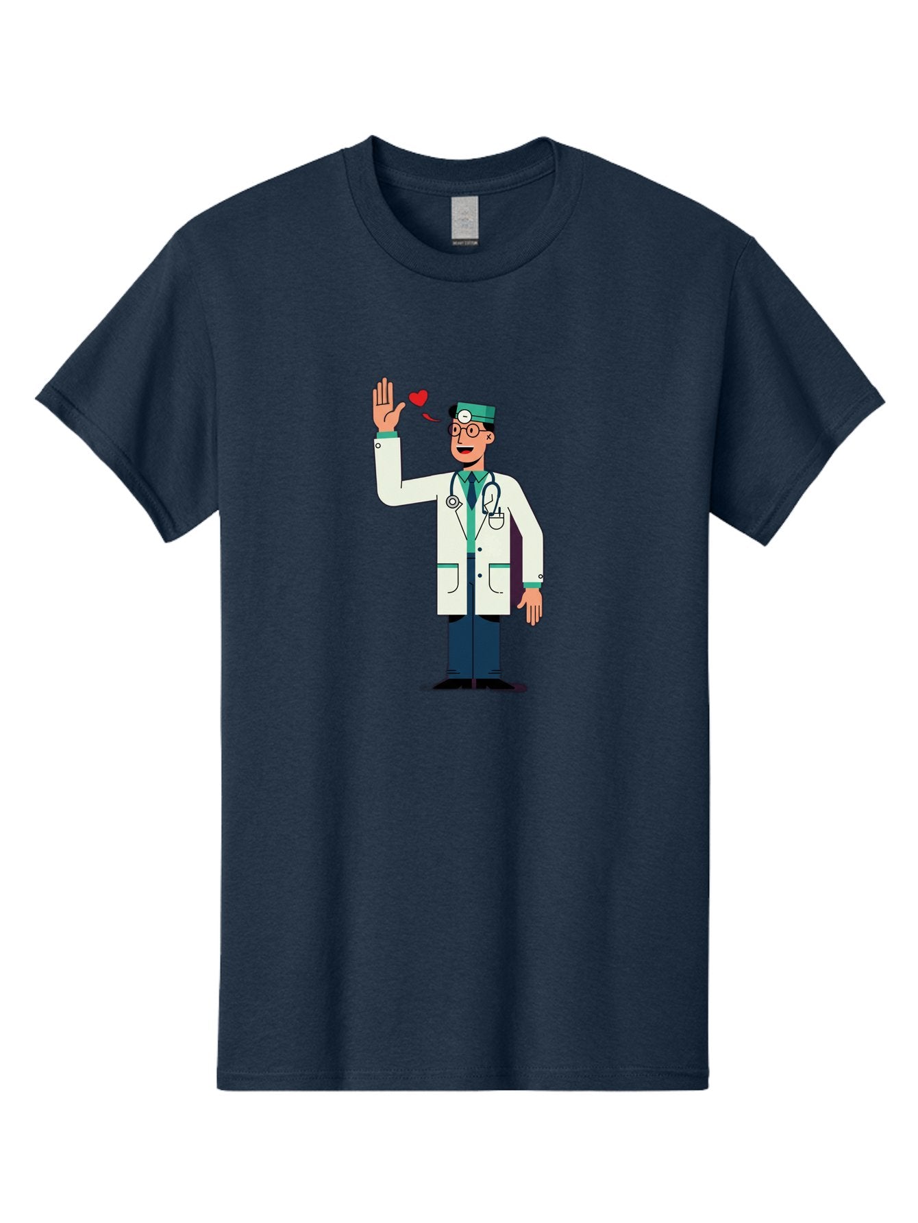 Doctor-Waving-4 Men'S Graphic Tee, 100% Cotton, Comfortable Casual Summer Wear, Machine Washable, Cartoon Doctor, Medical Professional, Friendly Doctor, Stethoscope Around Neck, Waving Hand, Heart Symbol, Welcoming Gesture, Medical Care, Baa487 9