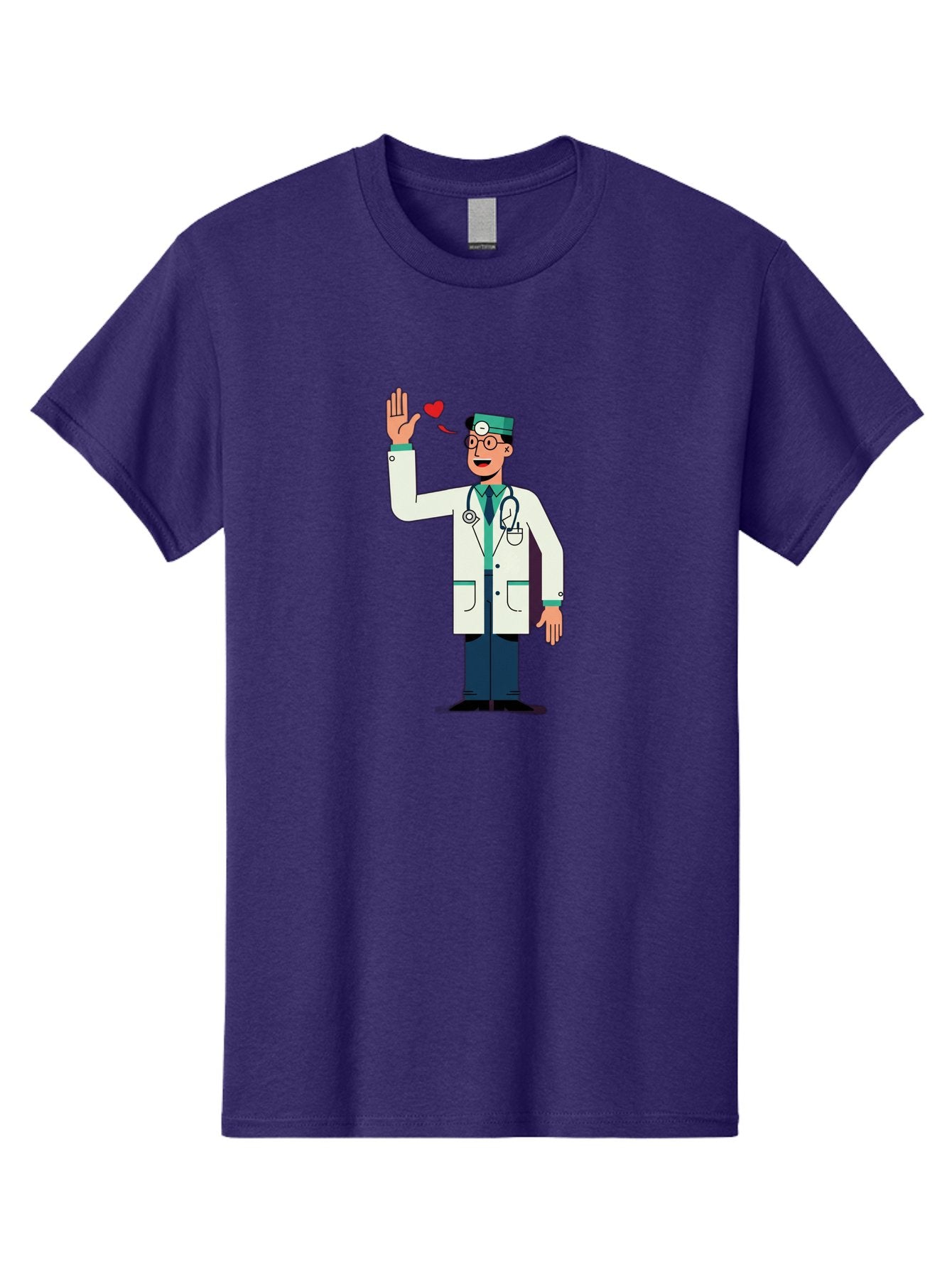 Doctor-Waving-4 Men'S Graphic Tee, 100% Cotton, Comfortable Casual Summer Wear, Machine Washable, Cartoon Doctor, Medical Professional, Friendly Doctor, Stethoscope Around Neck, Waving Hand, Heart Symbol, Welcoming Gesture, Medical Care, Baa487 11