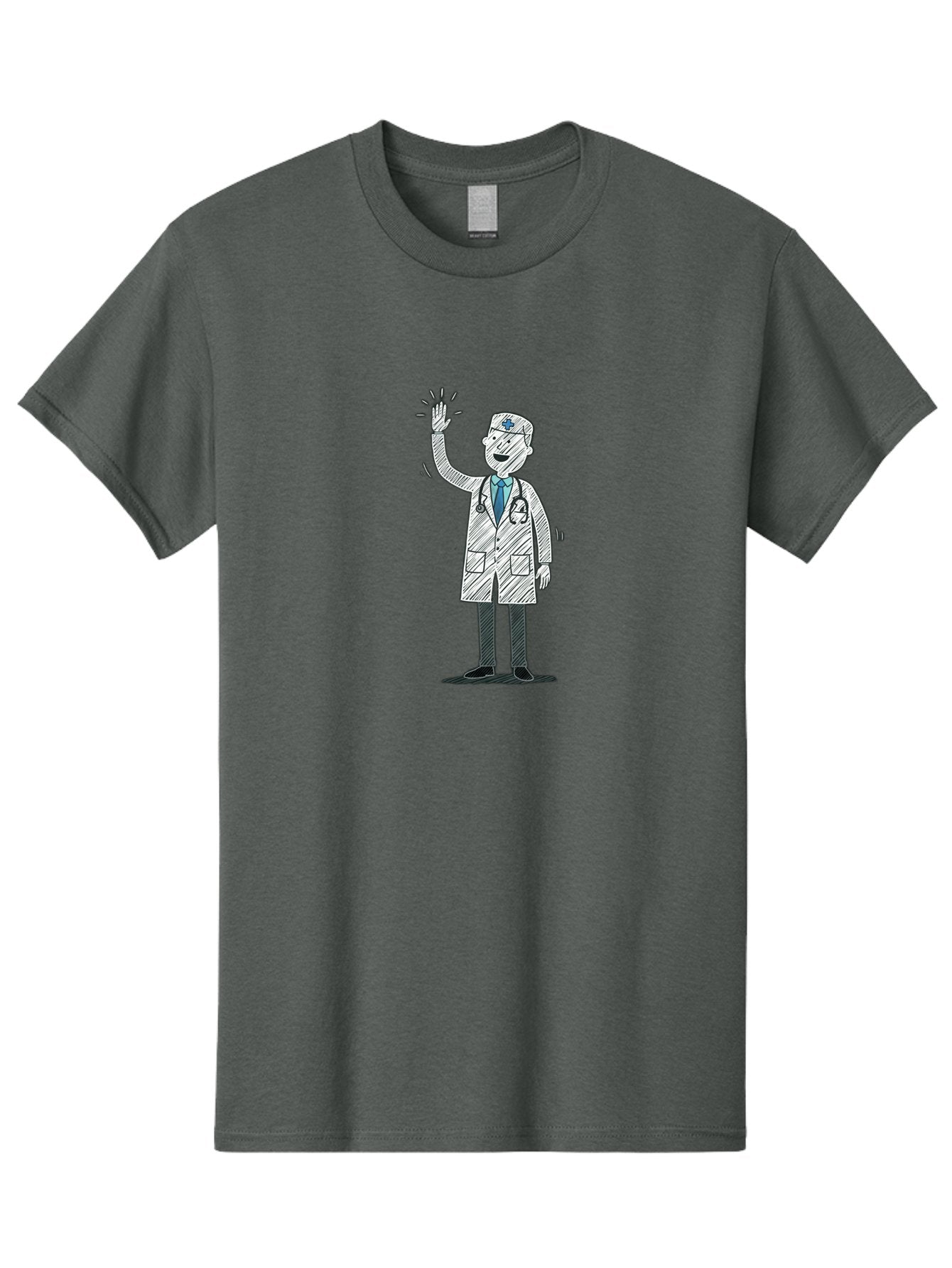 Doctor-Waving Men'S Graphic Tee, 100% Cotton, Comfortable Casual Summer Wear, Machine Washable, Doctor Waving, Medical Professional, Stethoscope, Friendly Greeting, Healthcare Worker, Cartoon Illustration, Waving Hand Baa488 10