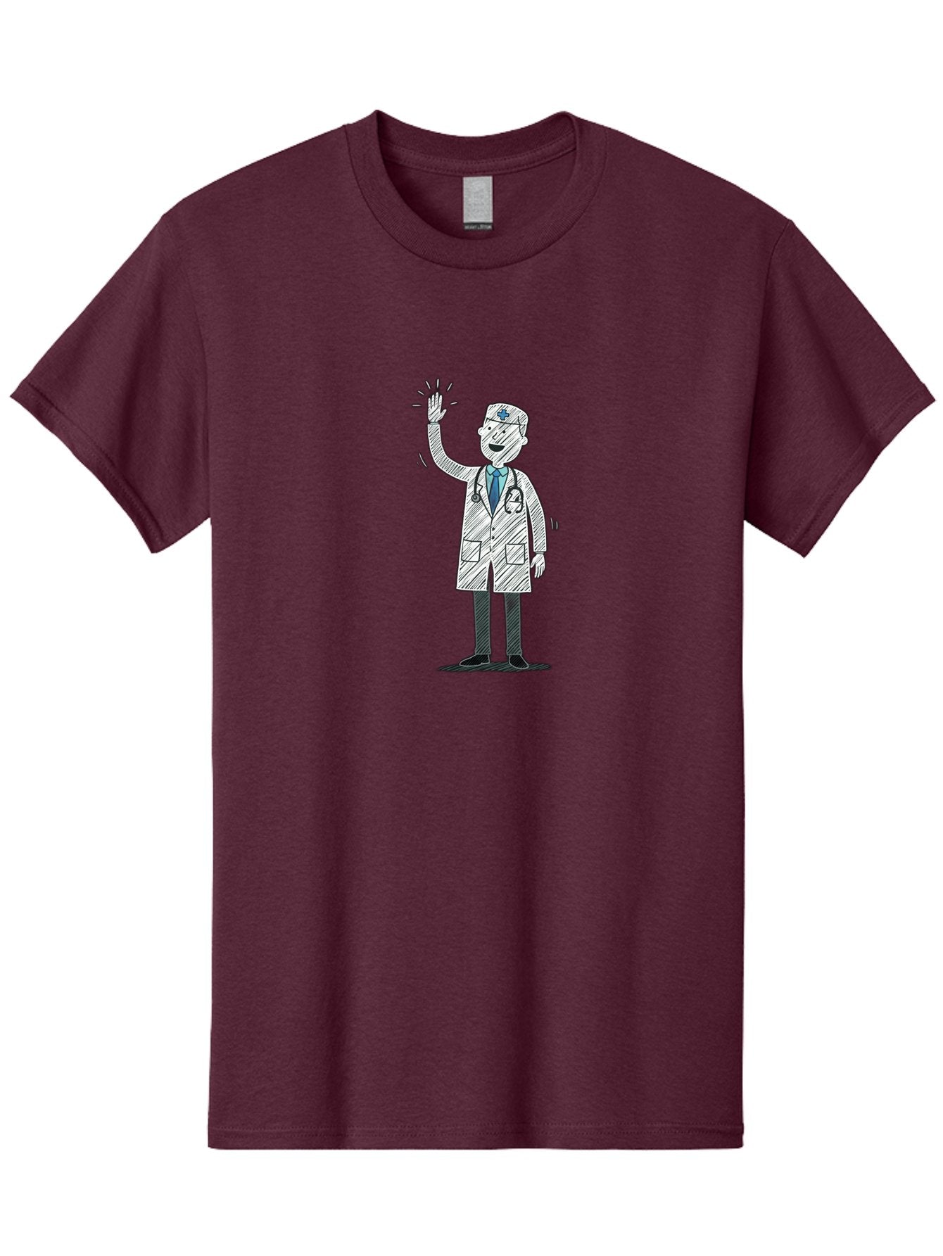 Doctor-Waving Men'S Graphic Tee, 100% Cotton, Comfortable Casual Summer Wear, Machine Washable, Doctor Waving, Medical Professional, Stethoscope, Friendly Greeting, Healthcare Worker, Cartoon Illustration, Waving Hand Baa488