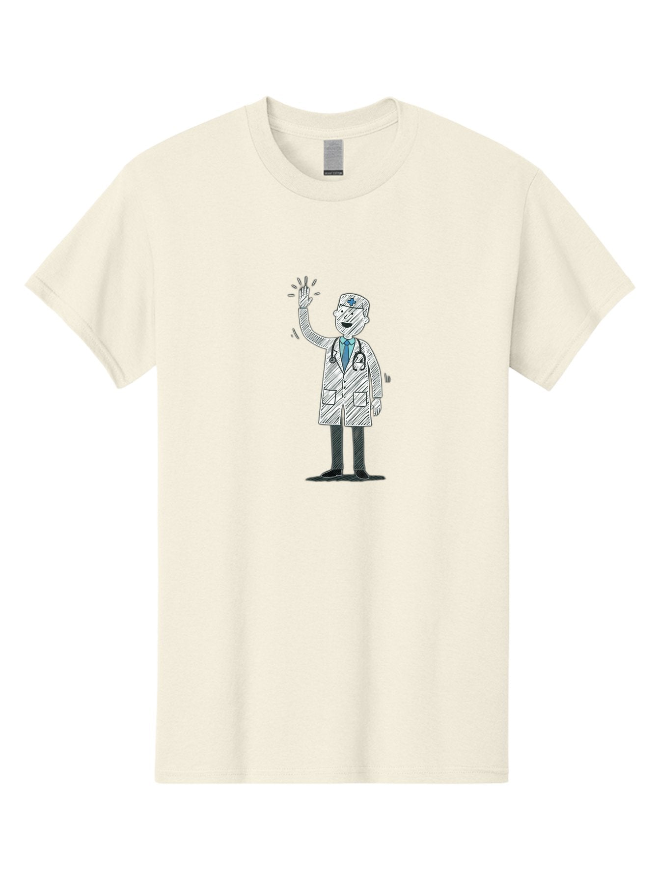 Doctor-Waving Men'S Graphic Tee, 100% Cotton, Comfortable Casual Summer Wear, Machine Washable, Doctor Waving, Medical Professional, Stethoscope, Friendly Greeting, Healthcare Worker, Cartoon Illustration, Waving Hand Baa488 13