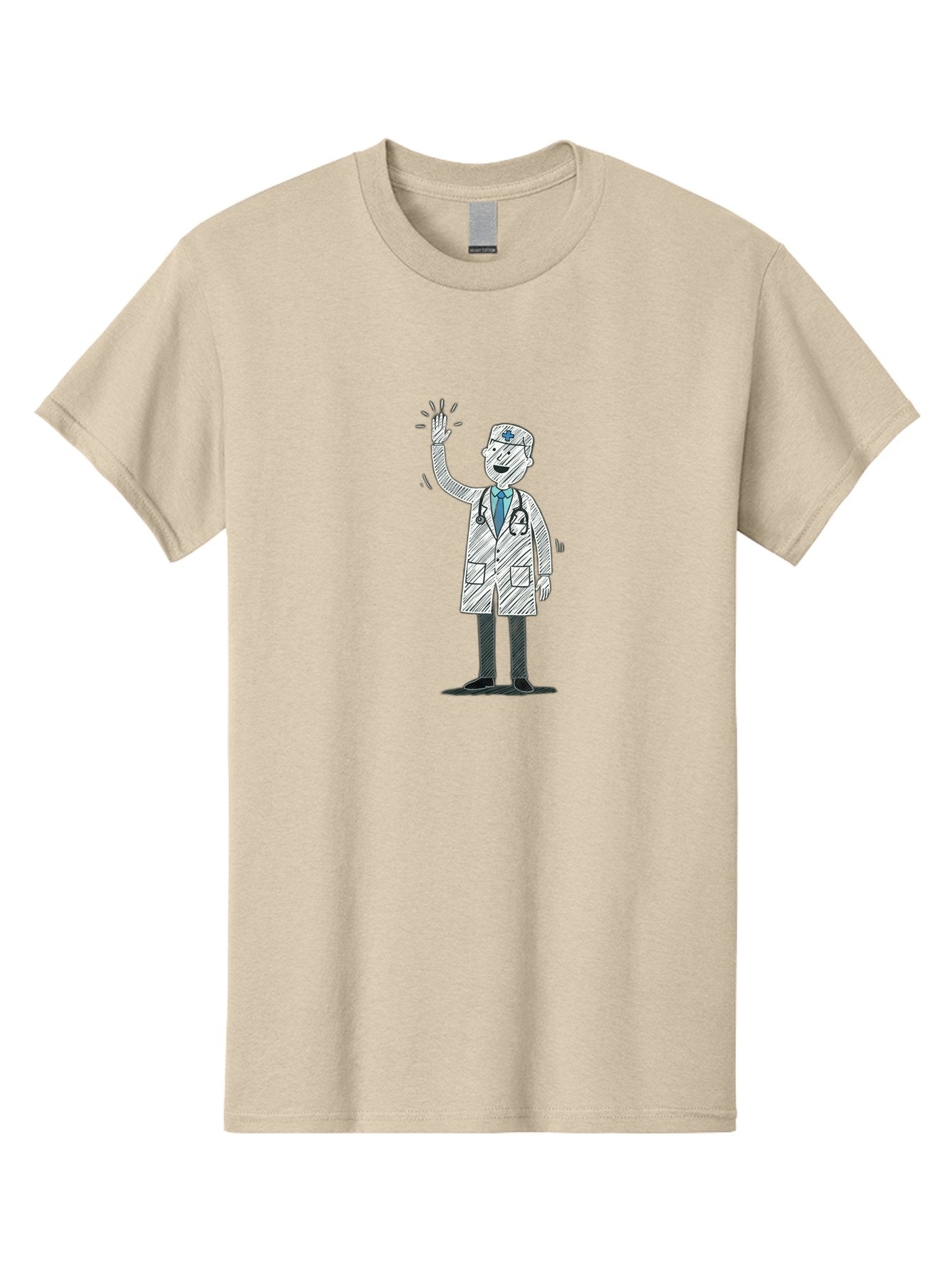 Doctor-Waving Men'S Graphic Tee, 100% Cotton, Comfortable Casual Summer Wear, Machine Washable, Doctor Waving, Medical Professional, Stethoscope, Friendly Greeting, Healthcare Worker, Cartoon Illustration, Waving Hand Baa488 8