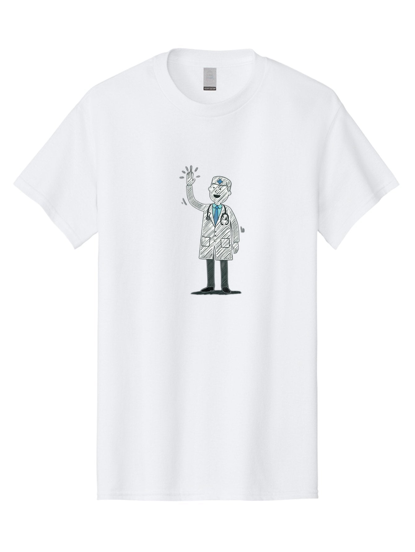 Doctor-Waving Men'S Graphic Tee, 100% Cotton, Comfortable Casual Summer Wear, Machine Washable, Doctor Waving, Medical Professional, Stethoscope, Friendly Greeting, Healthcare Worker, Cartoon Illustration, Waving Hand Baa488 11