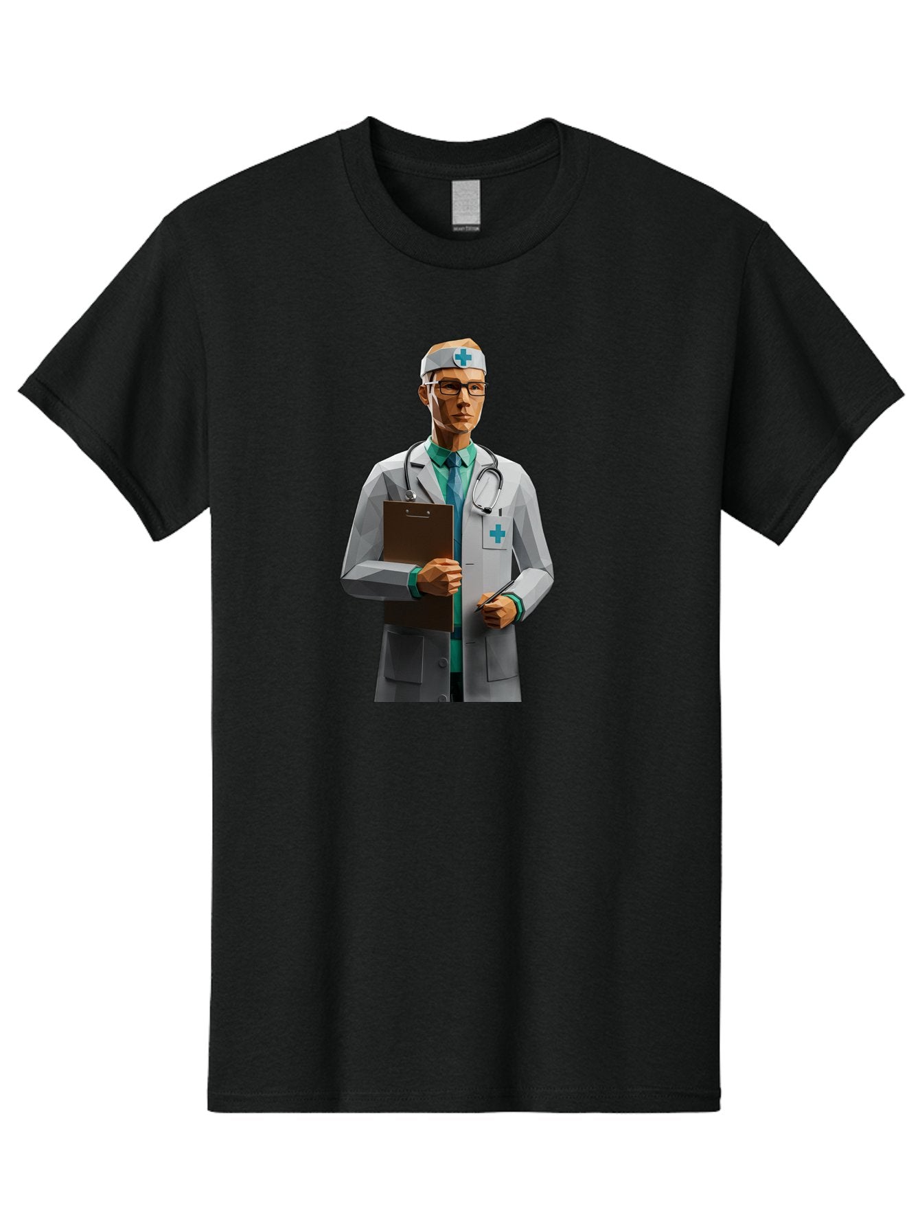 Doctor-With-Clipboard Men'S Graphic Tee, 100% Cotton, Comfortable Casual Summer Wear, Machine Washable, Male Doctor, White Lab Coat, Blue Cross, Stethoscope, Clipboard, Medical Professional, Healthcare Worker, Glasses, Serious Expression, Baa489 14