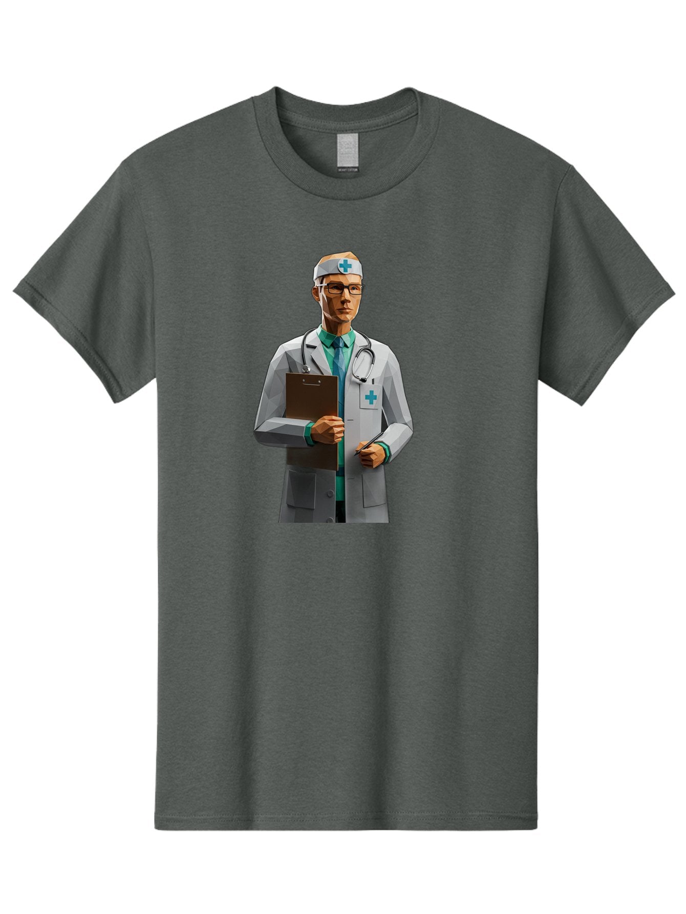 Doctor-With-Clipboard Men'S Graphic Tee, 100% Cotton, Comfortable Casual Summer Wear, Machine Washable, Male Doctor, White Lab Coat, Blue Cross, Stethoscope, Clipboard, Medical Professional, Healthcare Worker, Glasses, Serious Expression, Baa489 3