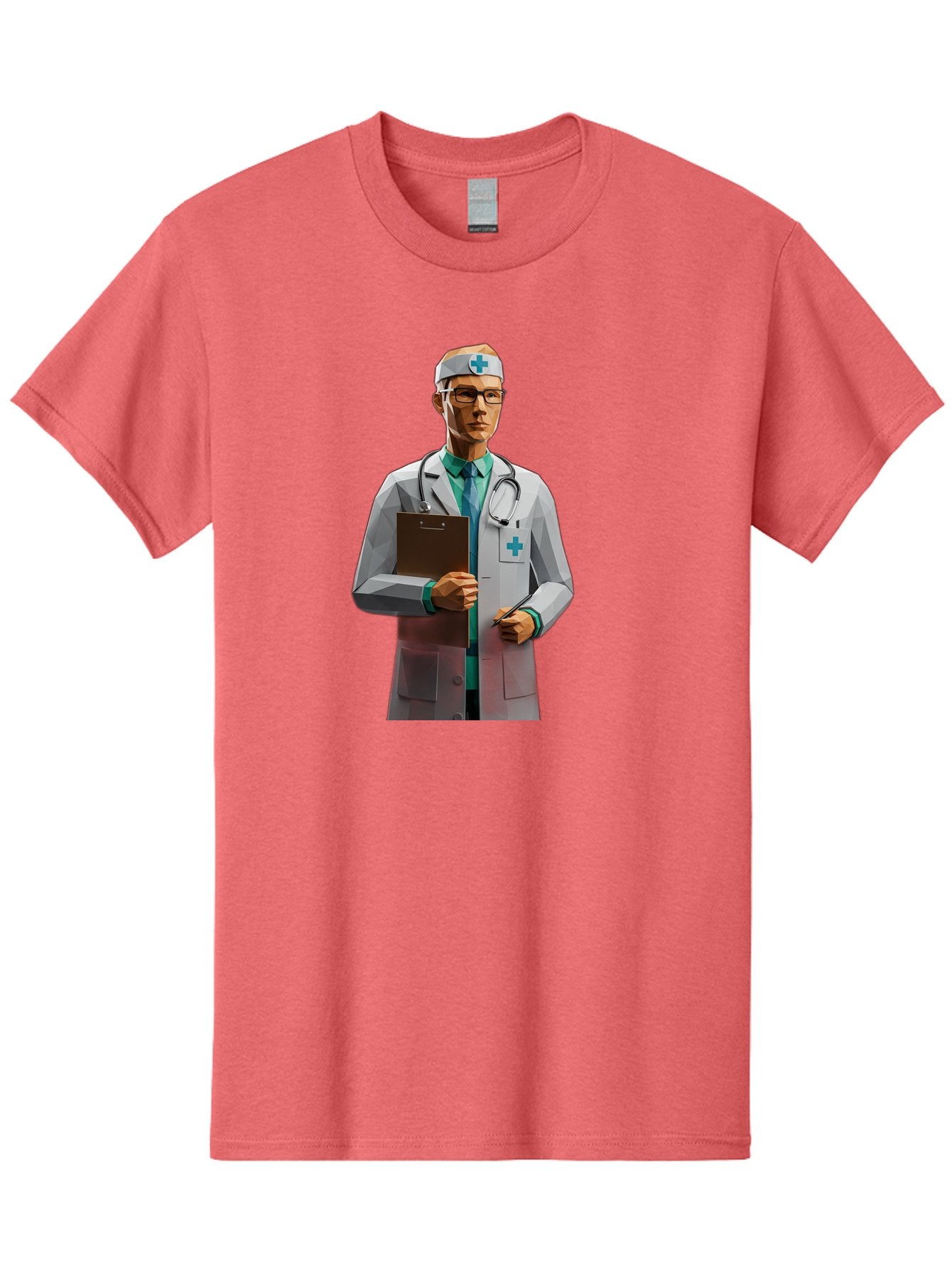 Doctor-With-Clipboard Men'S Graphic Tee, 100% Cotton, Comfortable Casual Summer Wear, Machine Washable, Male Doctor, White Lab Coat, Blue Cross, Stethoscope, Clipboard, Medical Professional, Healthcare Worker, Glasses, Serious Expression, Baa489 6