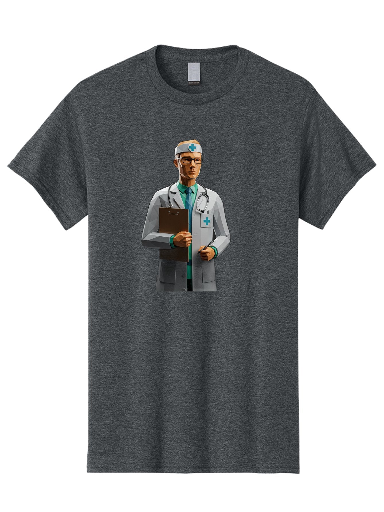 Doctor-With-Clipboard Men'S Graphic Tee, 100% Cotton, Comfortable Casual Summer Wear, Machine Washable, Male Doctor, White Lab Coat, Blue Cross, Stethoscope, Clipboard, Medical Professional, Healthcare Worker, Glasses, Serious Expression, Baa489 10