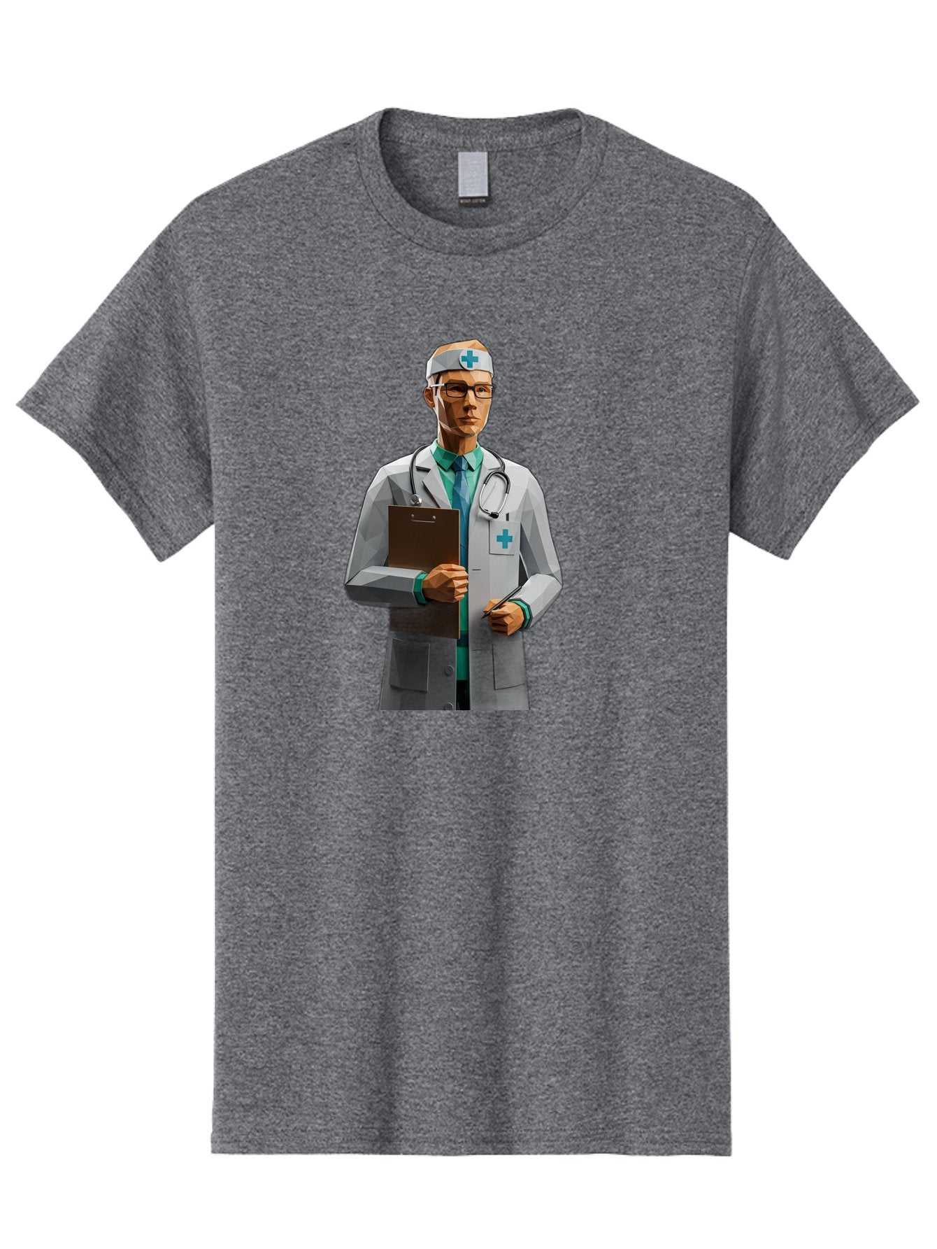 Doctor-With-Clipboard Men'S Graphic Tee, 100% Cotton, Comfortable Casual Summer Wear, Machine Washable, Male Doctor, White Lab Coat, Blue Cross, Stethoscope, Clipboard, Medical Professional, Healthcare Worker, Glasses, Serious Expression, Baa489