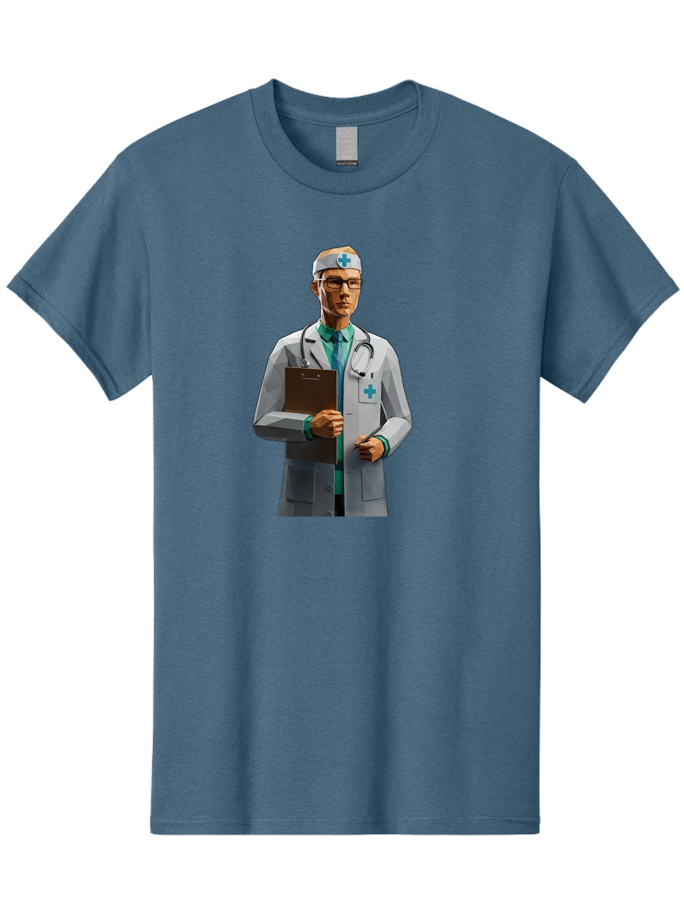Doctor-With-Clipboard Men'S Graphic Tee, 100% Cotton, Comfortable Casual Summer Wear, Machine Washable, Male Doctor, White Lab Coat, Blue Cross, Stethoscope, Clipboard, Medical Professional, Healthcare Worker, Glasses, Serious Expression, Baa489 11