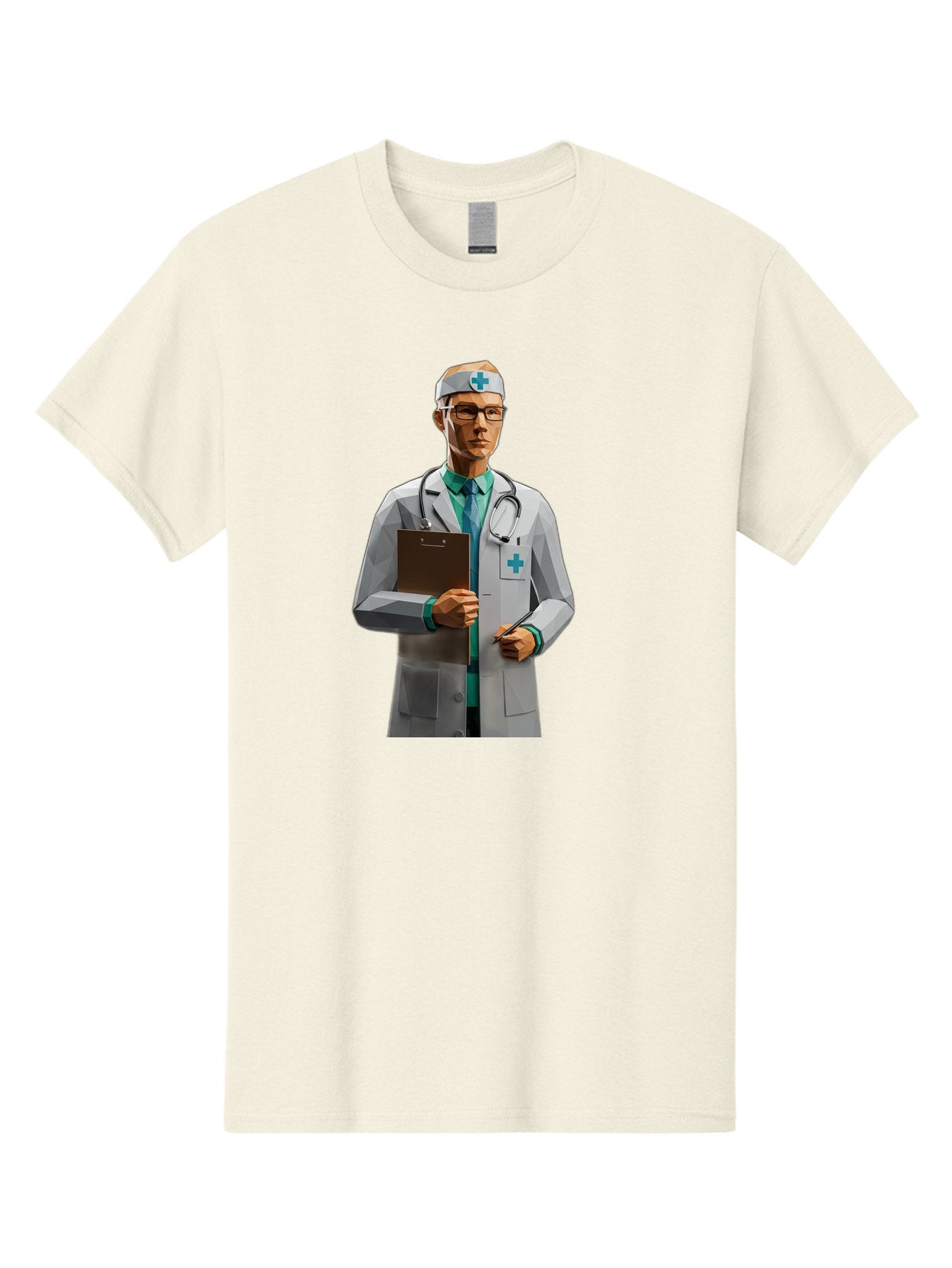 Doctor-With-Clipboard Men'S Graphic Tee, 100% Cotton, Comfortable Casual Summer Wear, Machine Washable, Male Doctor, White Lab Coat, Blue Cross, Stethoscope, Clipboard, Medical Professional, Healthcare Worker, Glasses, Serious Expression, Baa489 9