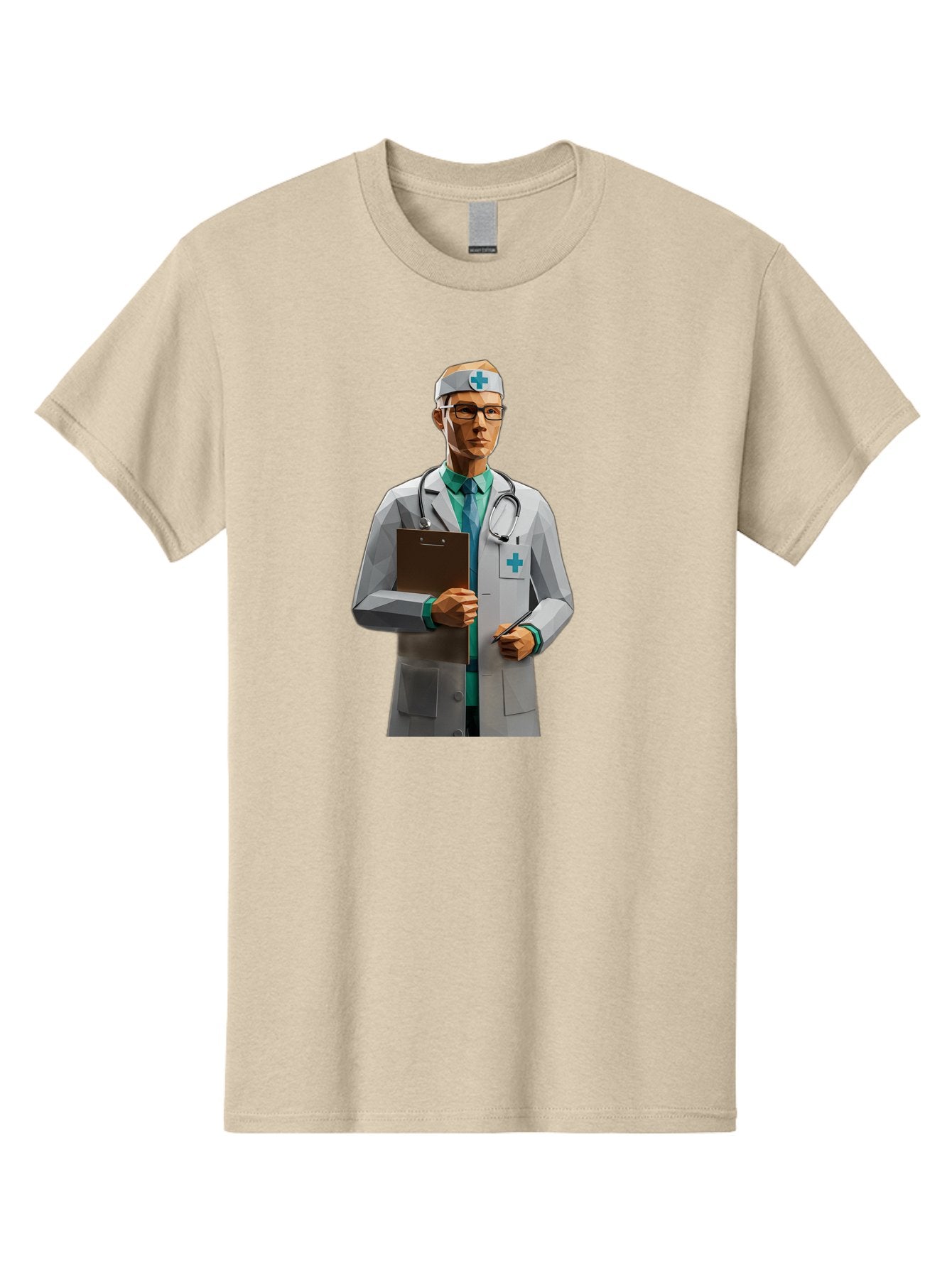 Doctor-With-Clipboard Men'S Graphic Tee, 100% Cotton, Comfortable Casual Summer Wear, Machine Washable, Male Doctor, White Lab Coat, Blue Cross, Stethoscope, Clipboard, Medical Professional, Healthcare Worker, Glasses, Serious Expression, Baa489 15