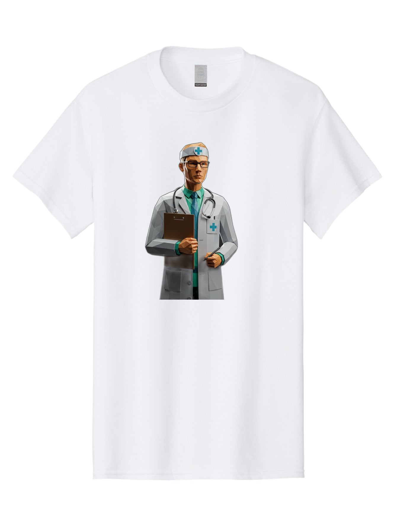 Doctor-With-Clipboard Men'S Graphic Tee, 100% Cotton, Comfortable Casual Summer Wear, Machine Washable, Male Doctor, White Lab Coat, Blue Cross, Stethoscope, Clipboard, Medical Professional, Healthcare Worker, Glasses, Serious Expression, Baa489 7