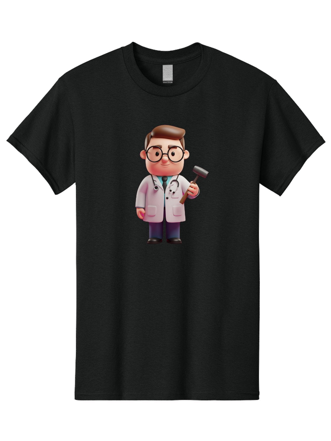 Doctor-With-Reflex-Hammer Men'S Graphic Tee, 100% Cotton, Comfortable Casual Summer Wear, Machine Washable, Cartoon Doctor, Reflex Hammer, Medical Professional, 3D Character, Healthcare, Medical Tools, Stethoscope, Medical Examination Baa490 13