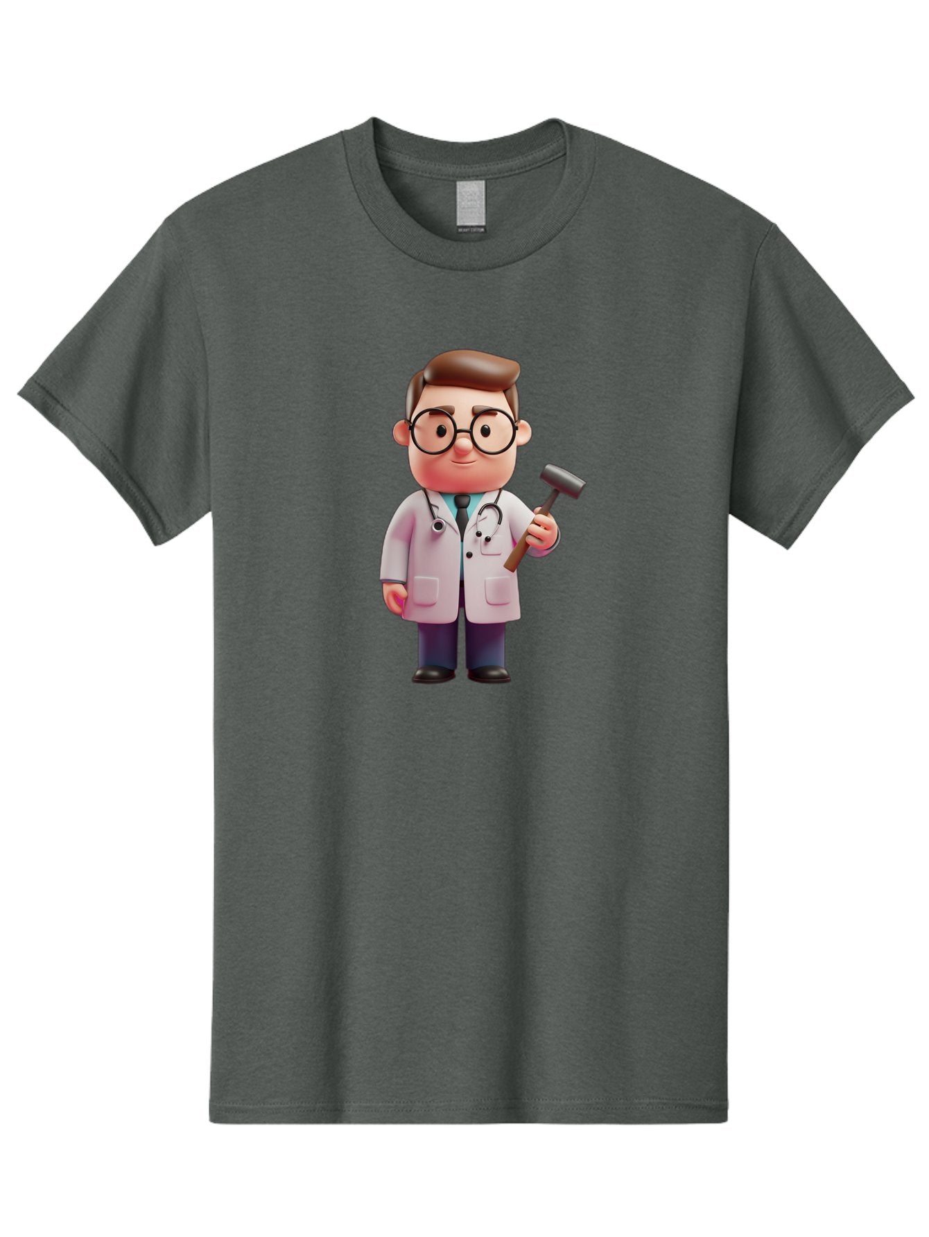 Doctor-With-Reflex-Hammer Men'S Graphic Tee, 100% Cotton, Comfortable Casual Summer Wear, Machine Washable, Cartoon Doctor, Reflex Hammer, Medical Professional, 3D Character, Healthcare, Medical Tools, Stethoscope, Medical Examination Baa490 4