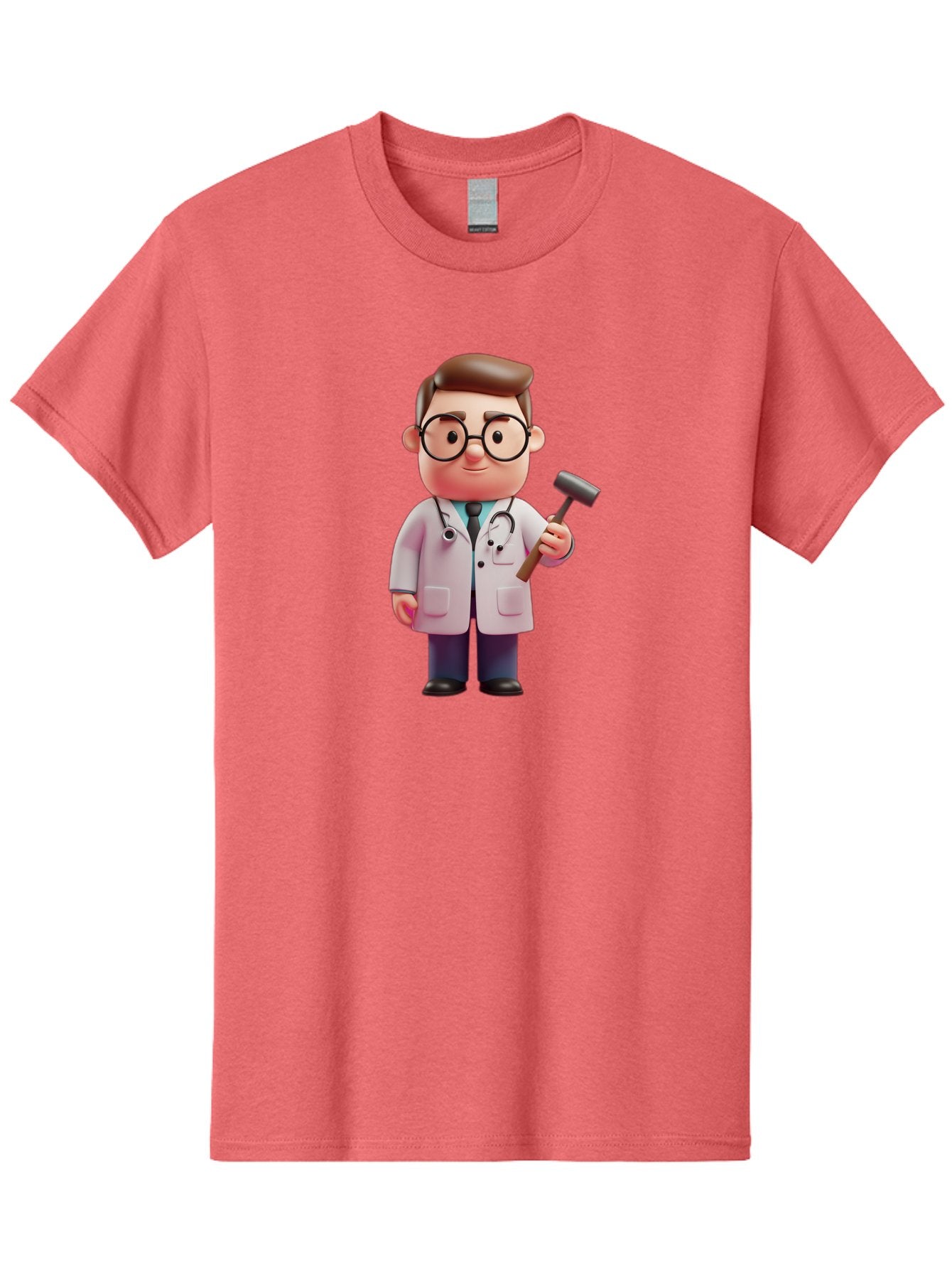 Doctor-With-Reflex-Hammer Men'S Graphic Tee, 100% Cotton, Comfortable Casual Summer Wear, Machine Washable, Cartoon Doctor, Reflex Hammer, Medical Professional, 3D Character, Healthcare, Medical Tools, Stethoscope, Medical Examination Baa490 8