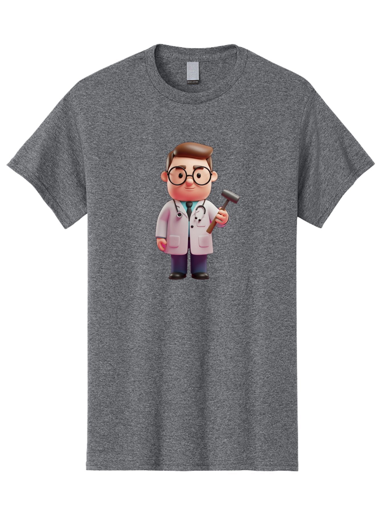 Doctor-With-Reflex-Hammer Men'S Graphic Tee, 100% Cotton, Comfortable Casual Summer Wear, Machine Washable, Cartoon Doctor, Reflex Hammer, Medical Professional, 3D Character, Healthcare, Medical Tools, Stethoscope, Medical Examination Baa490 6