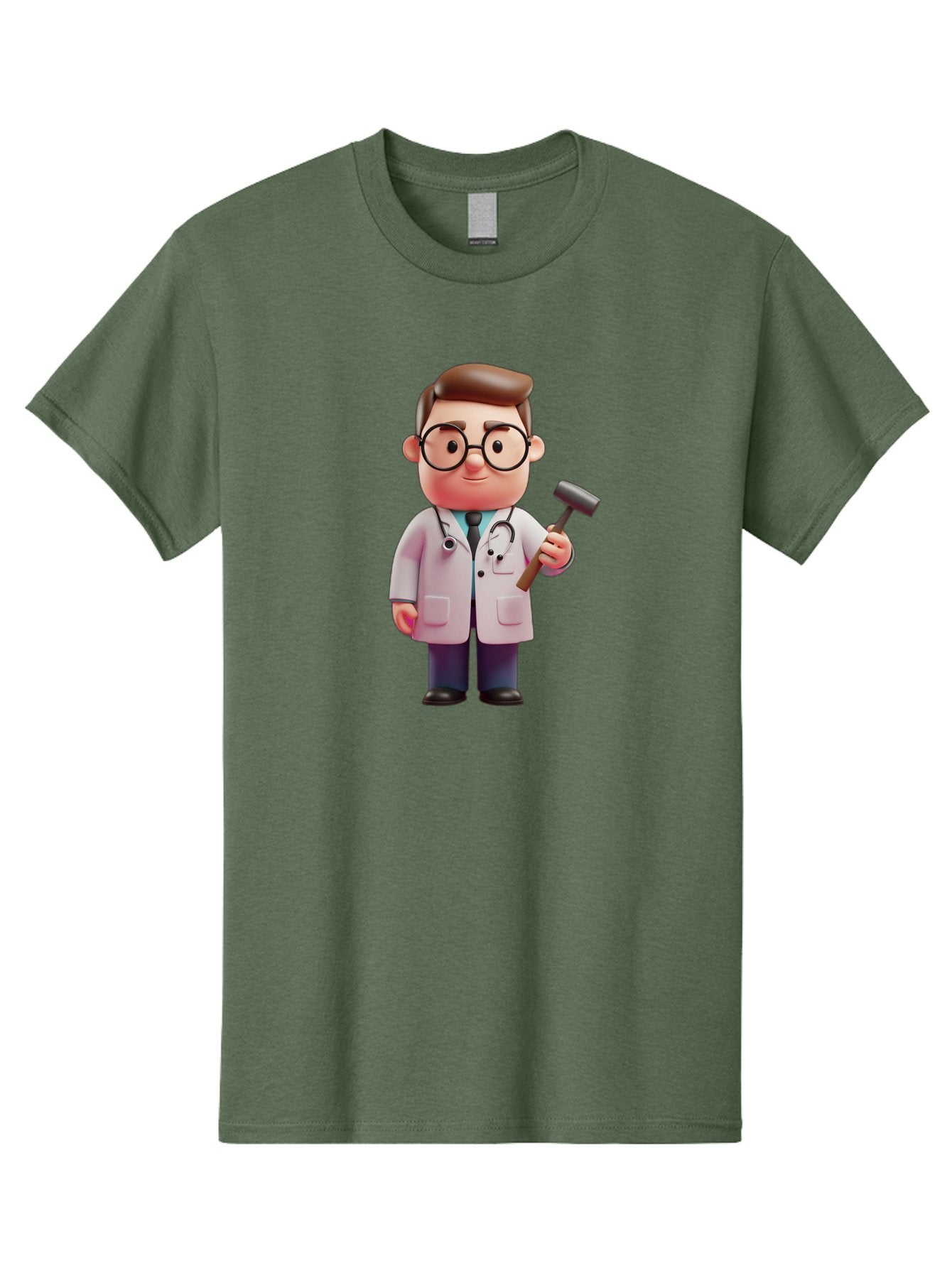 Doctor-With-Reflex-Hammer Men'S Graphic Tee, 100% Cotton, Comfortable Casual Summer Wear, Machine Washable, Cartoon Doctor, Reflex Hammer, Medical Professional, 3D Character, Healthcare, Medical Tools, Stethoscope, Medical Examination Baa490 5