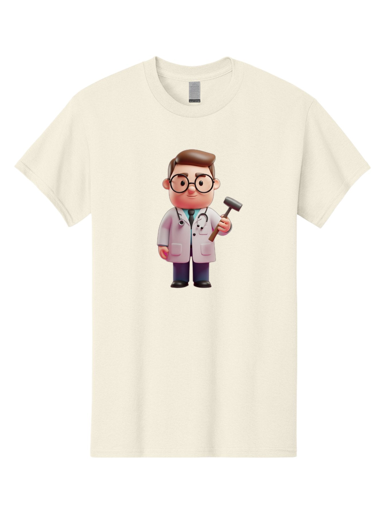 Doctor-With-Reflex-Hammer Men'S Graphic Tee, 100% Cotton, Comfortable Casual Summer Wear, Machine Washable, Cartoon Doctor, Reflex Hammer, Medical Professional, 3D Character, Healthcare, Medical Tools, Stethoscope, Medical Examination Baa490 7