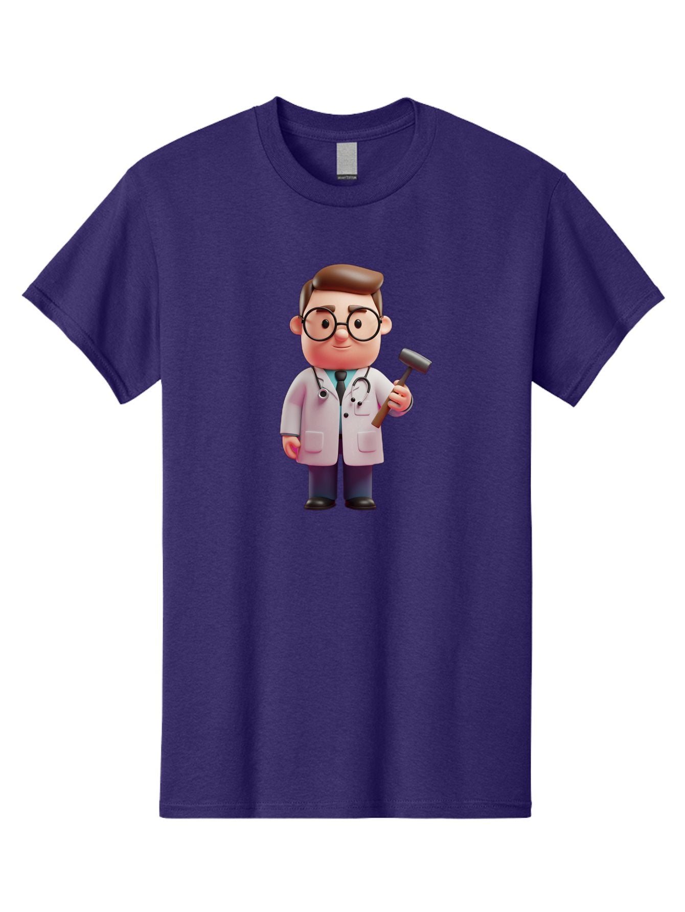 Doctor-With-Reflex-Hammer Men'S Graphic Tee, 100% Cotton, Comfortable Casual Summer Wear, Machine Washable, Cartoon Doctor, Reflex Hammer, Medical Professional, 3D Character, Healthcare, Medical Tools, Stethoscope, Medical Examination Baa490 12