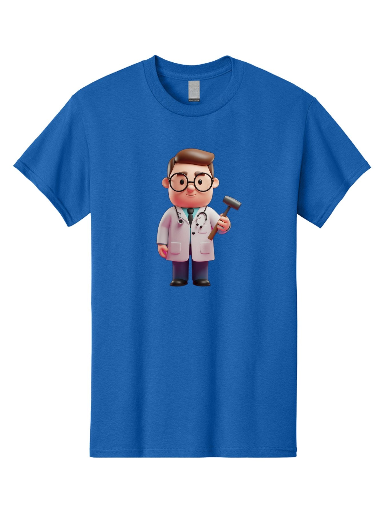 Doctor-With-Reflex-Hammer Men'S Graphic Tee, 100% Cotton, Comfortable Casual Summer Wear, Machine Washable, Cartoon Doctor, Reflex Hammer, Medical Professional, 3D Character, Healthcare, Medical Tools, Stethoscope, Medical Examination Baa490 9