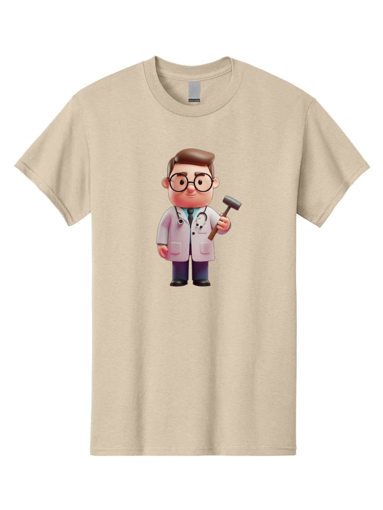 Doctor-With-Reflex-Hammer Men'S Graphic Tee, 100% Cotton, Comfortable Casual Summer Wear, Machine Washable, Cartoon Doctor, Reflex Hammer, Medical Professional, 3D Character, Healthcare, Medical Tools, Stethoscope, Medical Examination Baa490 3