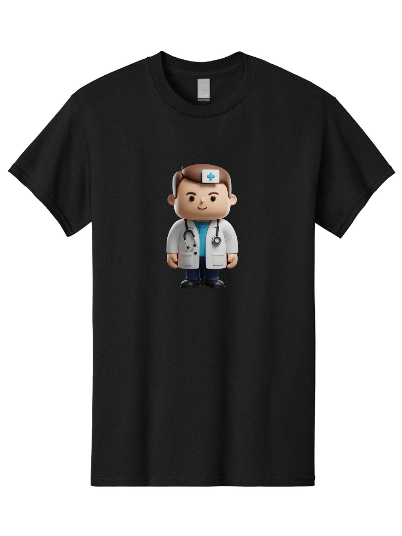 Doctor-With-Stethoscope Men'S Graphic Tee, 100% Cotton, Comfortable Casual Summer Wear, Machine Washable, Cartoon Doctor, Medical Professional, White Lab Coat, Stethoscope, Blue Cross, Healthcare Worker, Friendly Physician, Medical Symbol Baa491 3