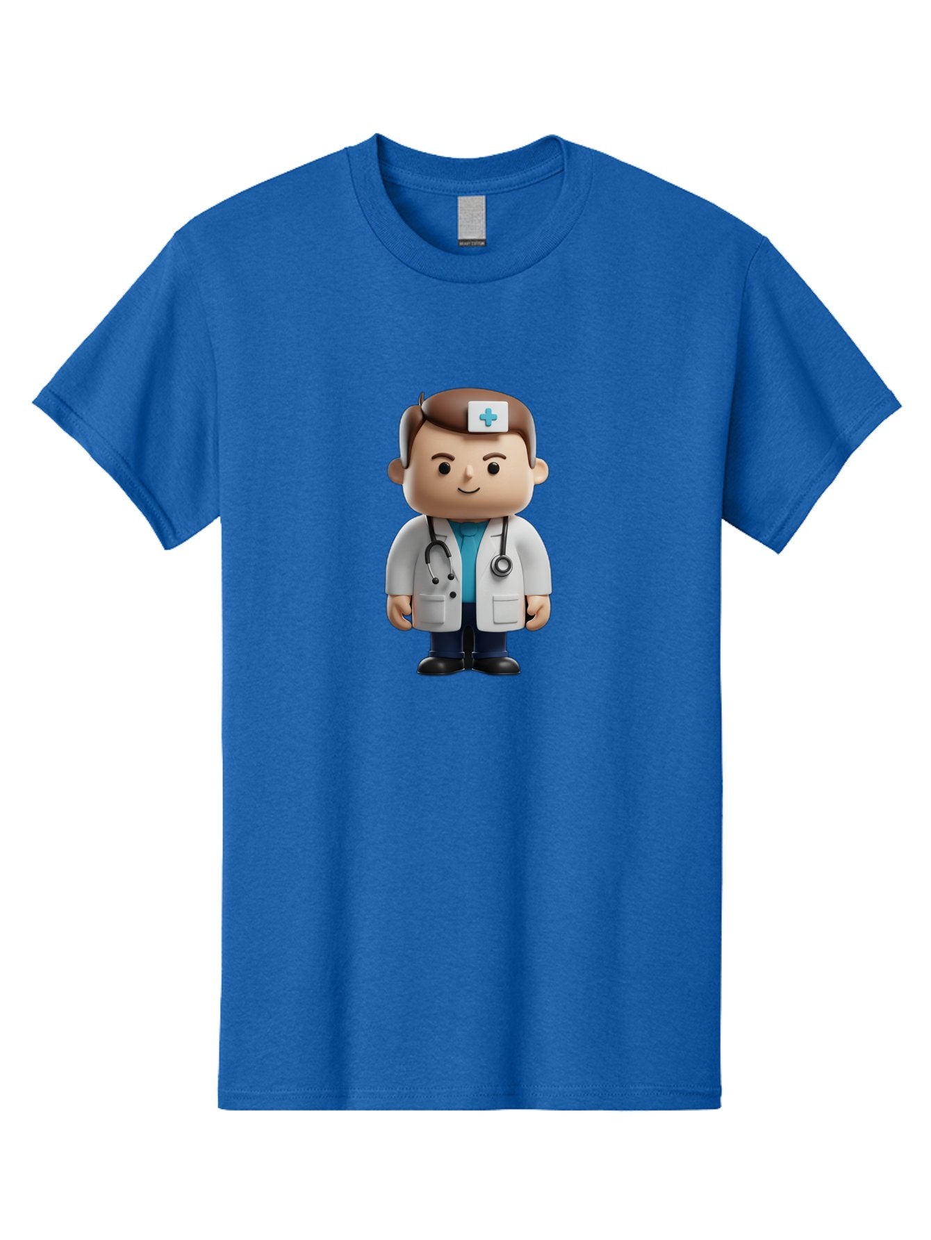 Doctor-With-Stethoscope Men'S Graphic Tee, 100% Cotton, Comfortable Casual Summer Wear, Machine Washable, Cartoon Doctor, Medical Professional, White Lab Coat, Stethoscope, Blue Cross, Healthcare Worker, Friendly Physician, Medical Symbol Baa491 7