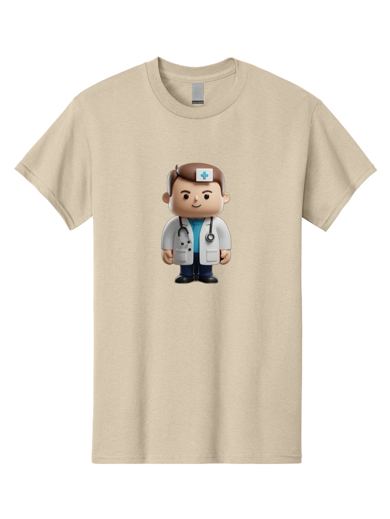 Doctor-With-Stethoscope Men'S Graphic Tee, 100% Cotton, Comfortable Casual Summer Wear, Machine Washable, Cartoon Doctor, Medical Professional, White Lab Coat, Stethoscope, Blue Cross, Healthcare Worker, Friendly Physician, Medical Symbol Baa491 6