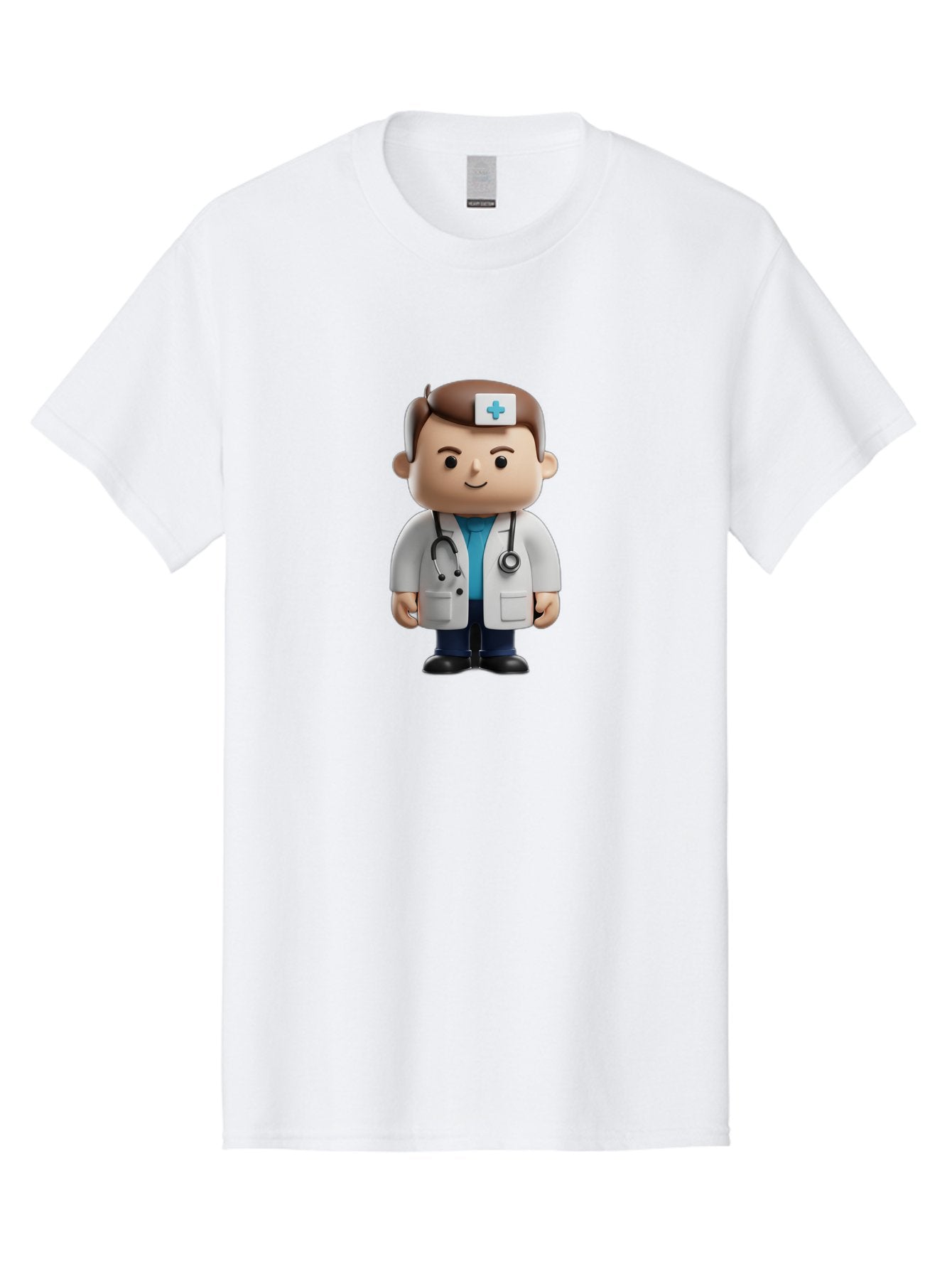 Doctor-With-Stethoscope Men'S Graphic Tee, 100% Cotton, Comfortable Casual Summer Wear, Machine Washable, Cartoon Doctor, Medical Professional, White Lab Coat, Stethoscope, Blue Cross, Healthcare Worker, Friendly Physician, Medical Symbol Baa491 5