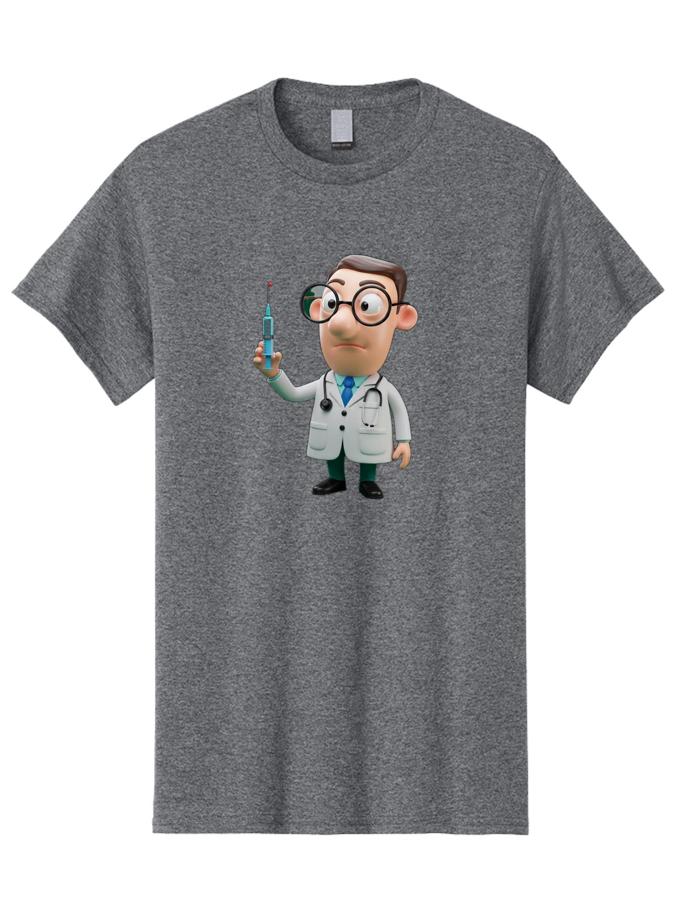 Doctor-With-Syringe Men'S Graphic Tee, 100% Cotton, Comfortable Casual Summer Wear, Machine Washable, Cartoon Doctor, Medical Professional, Syringe Injection, Healthcare Worker, Vaccination, Medicine, Doctor Character, Medical Illustration, Baa492 5