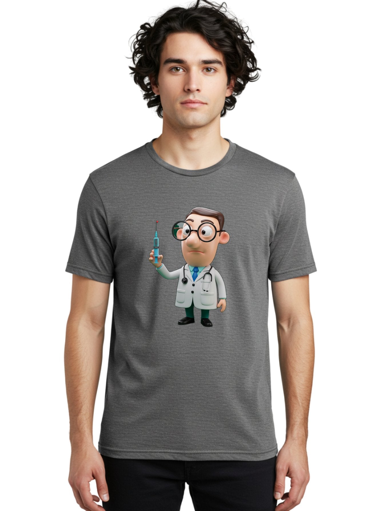 Doctor-With-Syringe Men'S Graphic Tee, 100% Cotton, Comfortable Casual Summer Wear, Machine Washable, Cartoon Doctor, Medical Professional, Syringe Injection, Healthcare Worker, Vaccination, Medicine, Doctor Character, Medical Illustration, Baa492 23