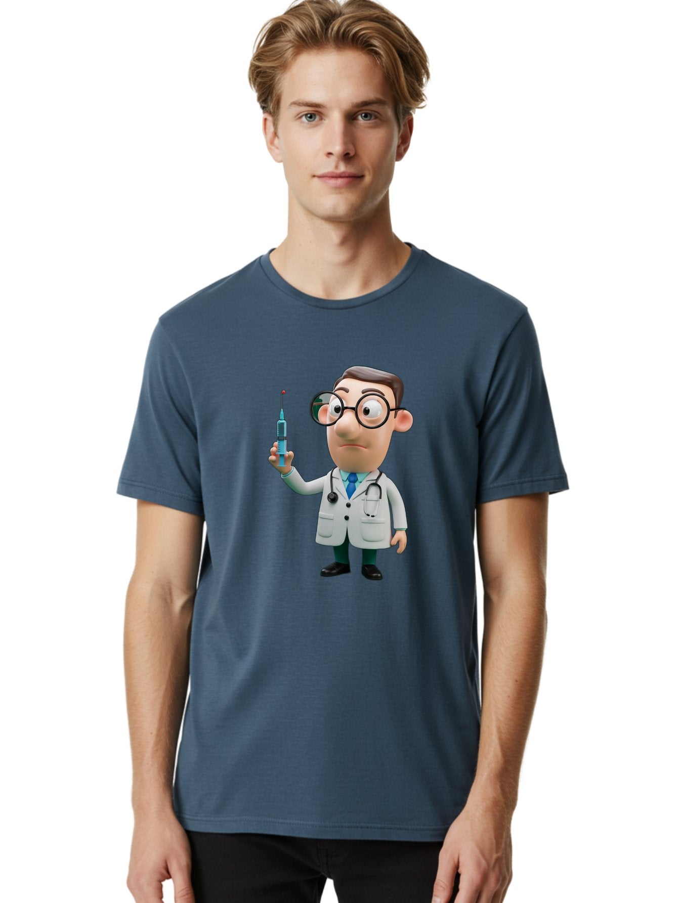 Doctor-With-Syringe Men'S Graphic Tee, 100% Cotton, Comfortable Casual Summer Wear, Machine Washable, Cartoon Doctor, Medical Professional, Syringe Injection, Healthcare Worker, Vaccination, Medicine, Doctor Character, Medical Illustration, Baa492 18