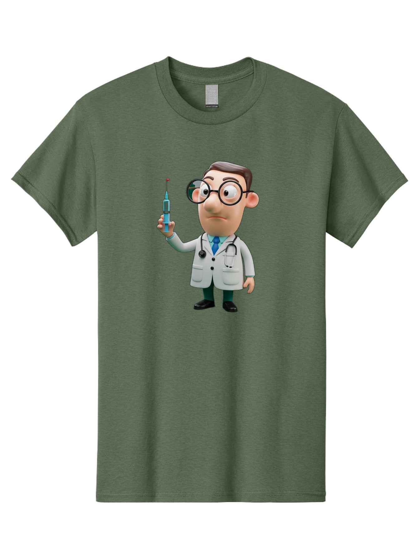 Doctor-With-Syringe Men'S Graphic Tee, 100% Cotton, Comfortable Casual Summer Wear, Machine Washable, Cartoon Doctor, Medical Professional, Syringe Injection, Healthcare Worker, Vaccination, Medicine, Doctor Character, Medical Illustration, Baa492