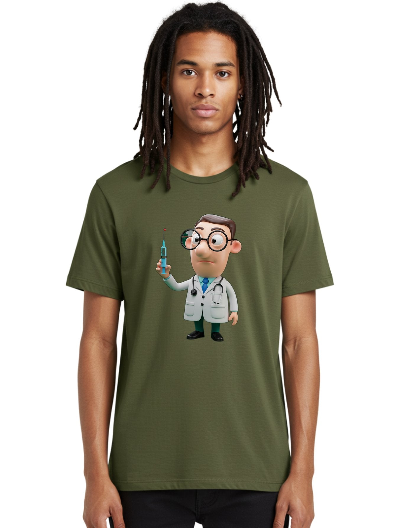 Doctor-With-Syringe Men'S Graphic Tee, 100% Cotton, Comfortable Casual Summer Wear, Machine Washable, Cartoon Doctor, Medical Professional, Syringe Injection, Healthcare Worker, Vaccination, Medicine, Doctor Character, Medical Illustration, Baa492 21