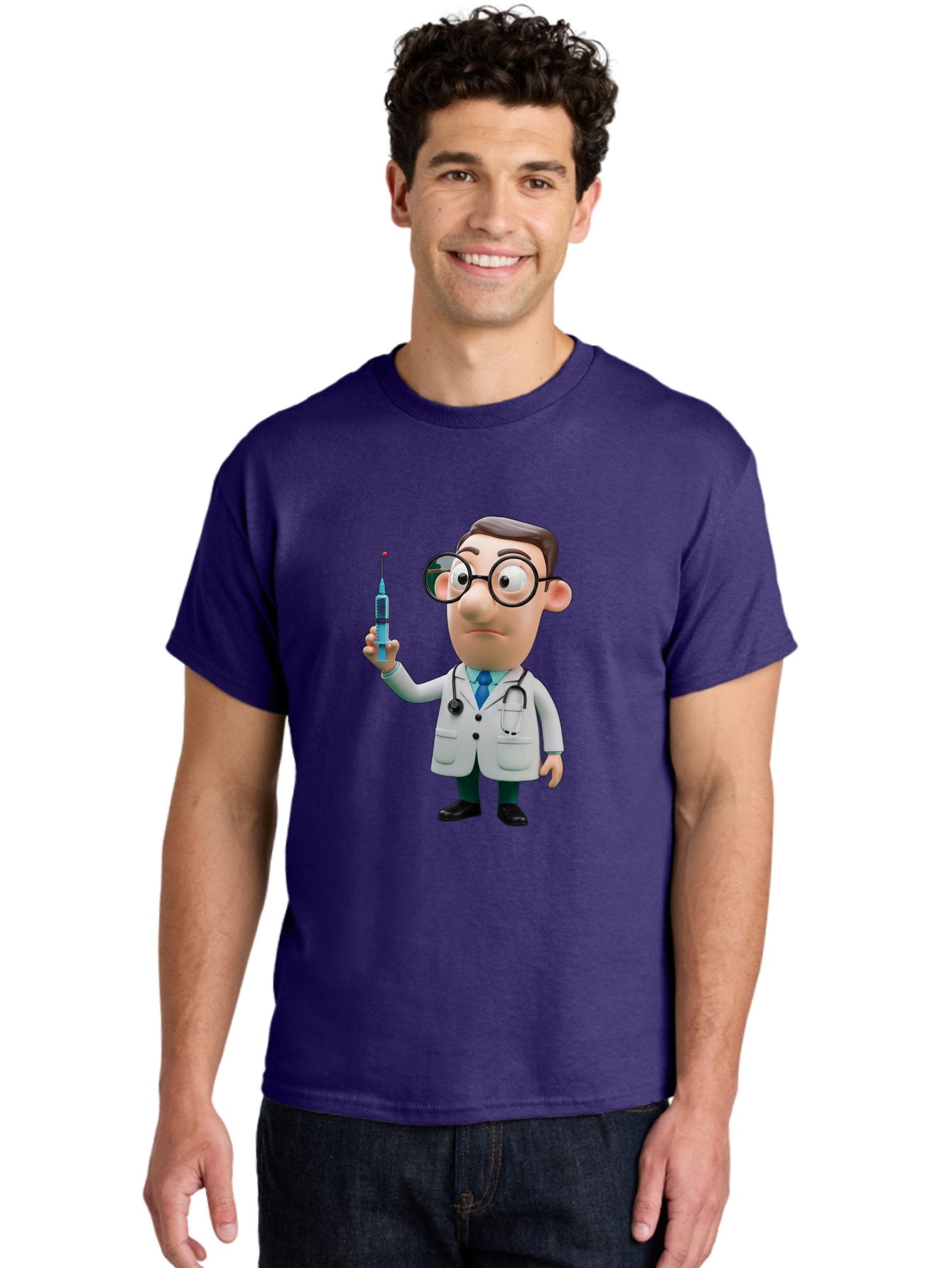 Doctor-With-Syringe Men'S Graphic Tee, 100% Cotton, Comfortable Casual Summer Wear, Machine Washable, Cartoon Doctor, Medical Professional, Syringe Injection, Healthcare Worker, Vaccination, Medicine, Doctor Character, Medical Illustration, Baa492 20