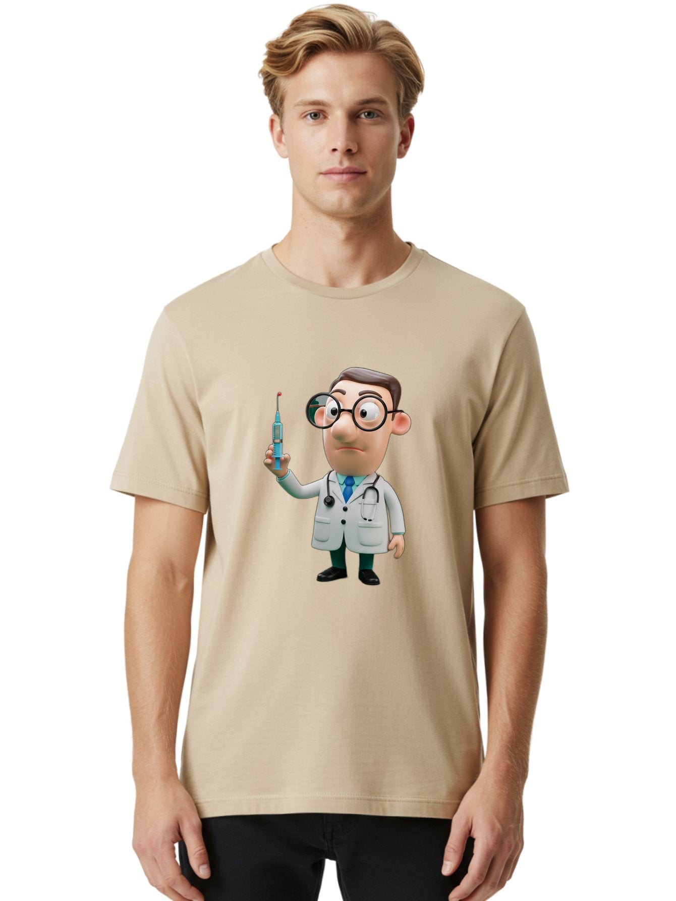 Doctor-With-Syringe Men'S Graphic Tee, 100% Cotton, Comfortable Casual Summer Wear, Machine Washable, Cartoon Doctor, Medical Professional, Syringe Injection, Healthcare Worker, Vaccination, Medicine, Doctor Character, Medical Illustration, Baa492 28