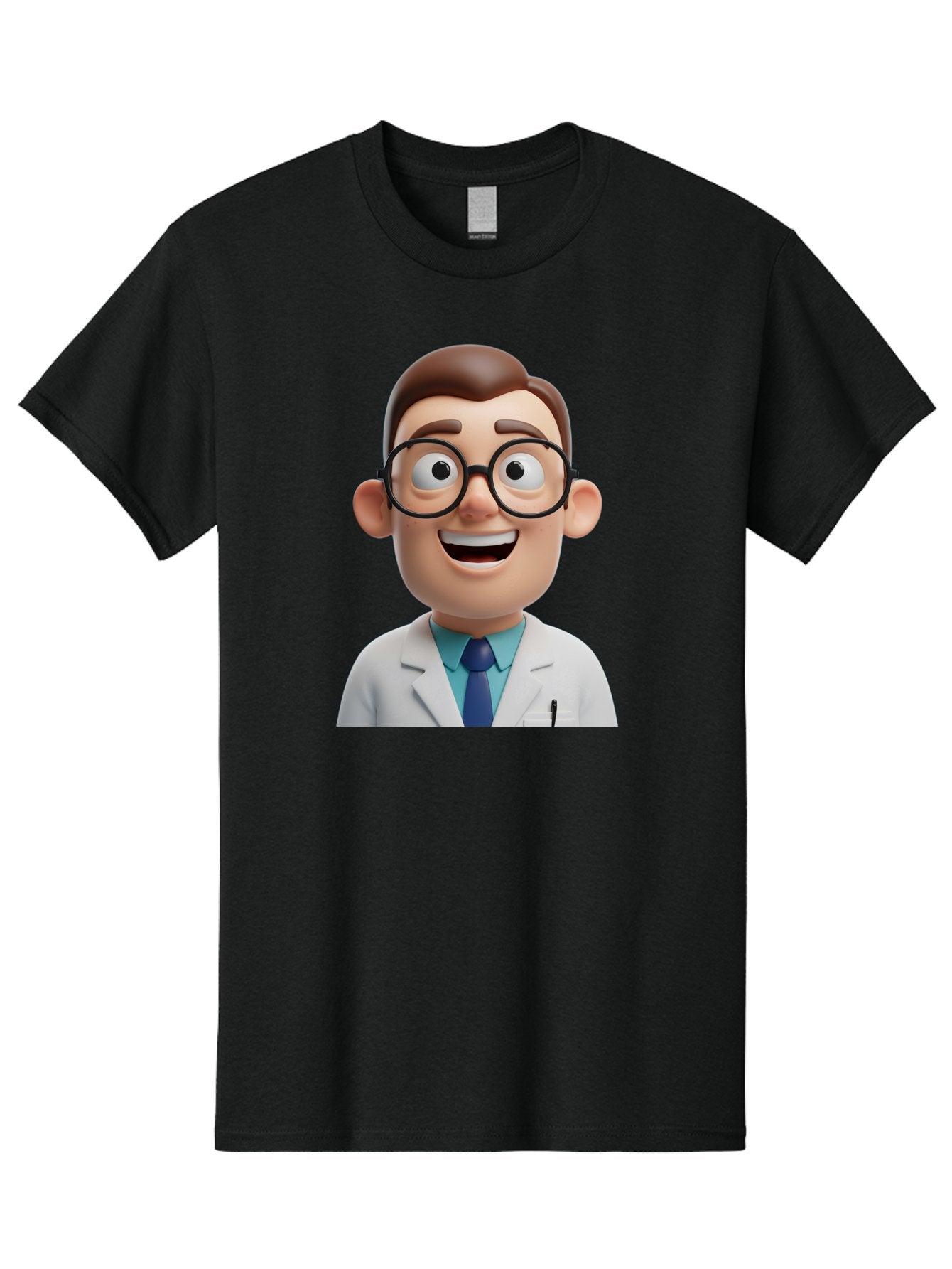 Doctor Men'S Graphic Tee, 100% Cotton, Comfortable Casual Summer Wear, Machine Washable, Smiling Doctor, Cartoon Character, 3D Illustration, Glasses, White Lab Coat, Blue Shirt, Striped Tie, Friendly Demeanor, Professional Attire, Baa493 5