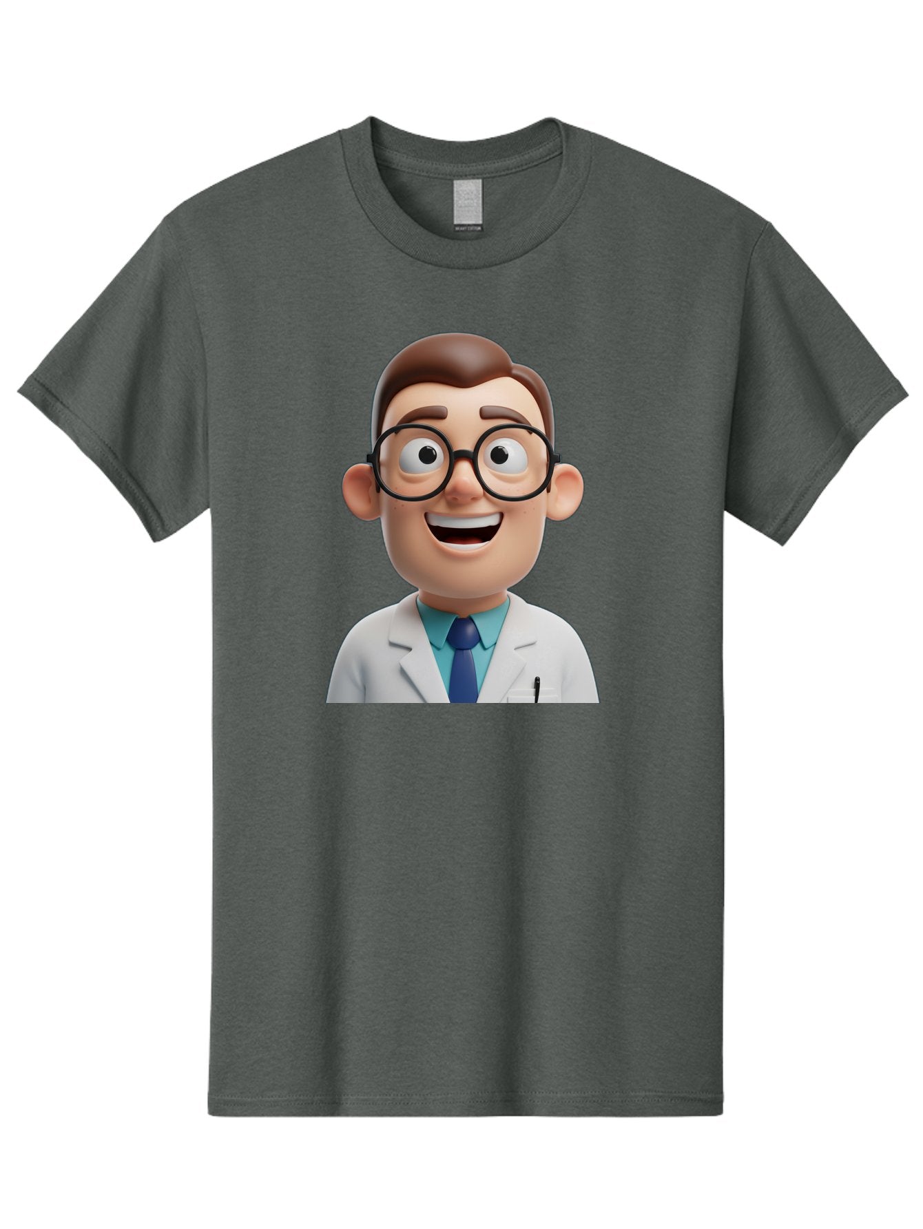 Doctor Men'S Graphic Tee, 100% Cotton, Comfortable Casual Summer Wear, Machine Washable, Smiling Doctor, Cartoon Character, 3D Illustration, Glasses, White Lab Coat, Blue Shirt, Striped Tie, Friendly Demeanor, Professional Attire, Baa493 4