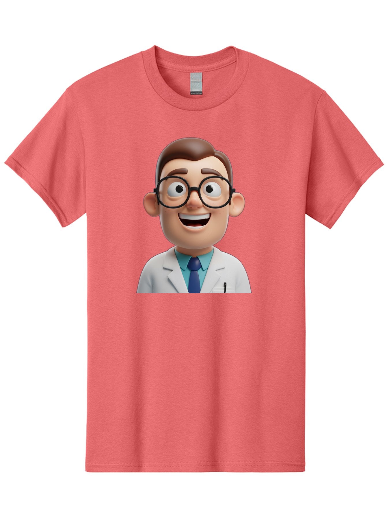 Doctor Men'S Graphic Tee, 100% Cotton, Comfortable Casual Summer Wear, Machine Washable, Smiling Doctor, Cartoon Character, 3D Illustration, Glasses, White Lab Coat, Blue Shirt, Striped Tie, Friendly Demeanor, Professional Attire, Baa493 10