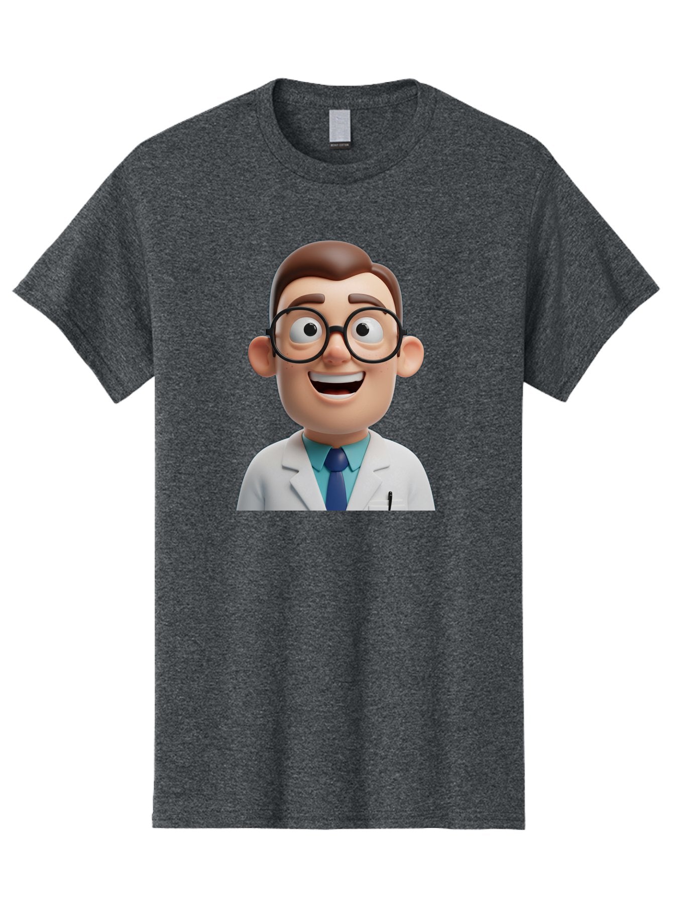 Doctor Men'S Graphic Tee, 100% Cotton, Comfortable Casual Summer Wear, Machine Washable, Smiling Doctor, Cartoon Character, 3D Illustration, Glasses, White Lab Coat, Blue Shirt, Striped Tie, Friendly Demeanor, Professional Attire, Baa493 13