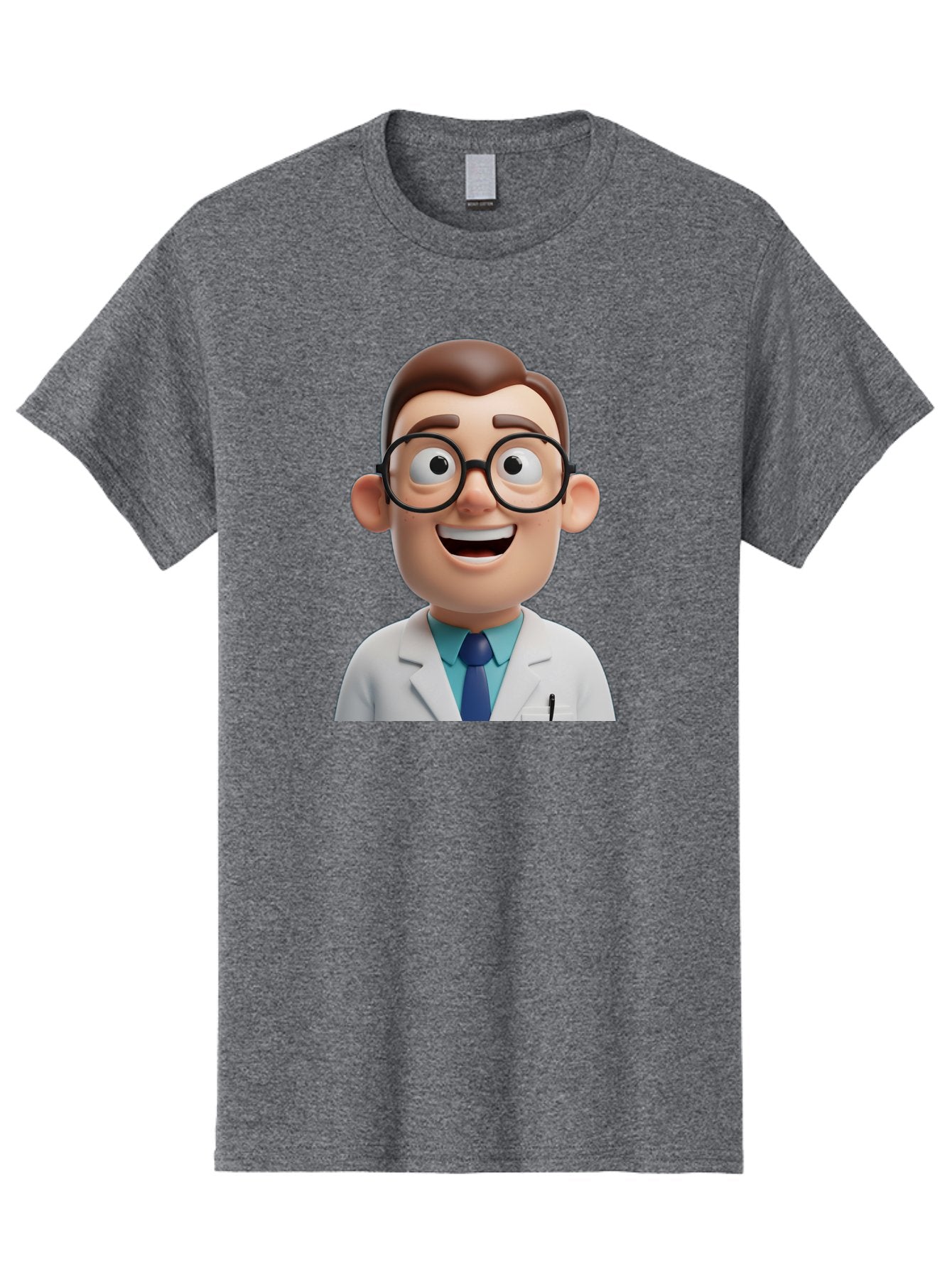 Doctor Men'S Graphic Tee, 100% Cotton, Comfortable Casual Summer Wear, Machine Washable, Smiling Doctor, Cartoon Character, 3D Illustration, Glasses, White Lab Coat, Blue Shirt, Striped Tie, Friendly Demeanor, Professional Attire, Baa493 8
