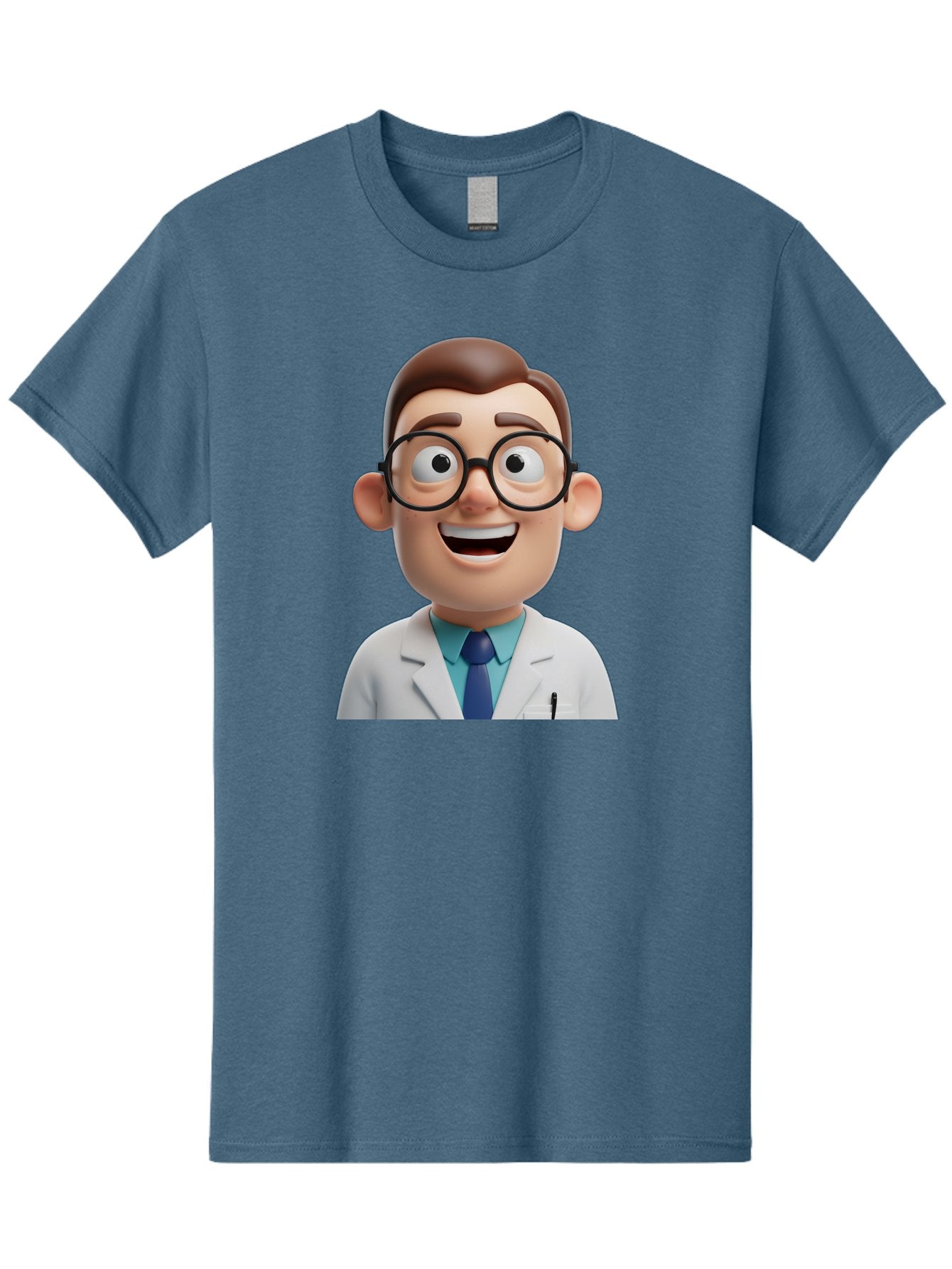 Doctor Men'S Graphic Tee, 100% Cotton, Comfortable Casual Summer Wear, Machine Washable, Smiling Doctor, Cartoon Character, 3D Illustration, Glasses, White Lab Coat, Blue Shirt, Striped Tie, Friendly Demeanor, Professional Attire, Baa493 14