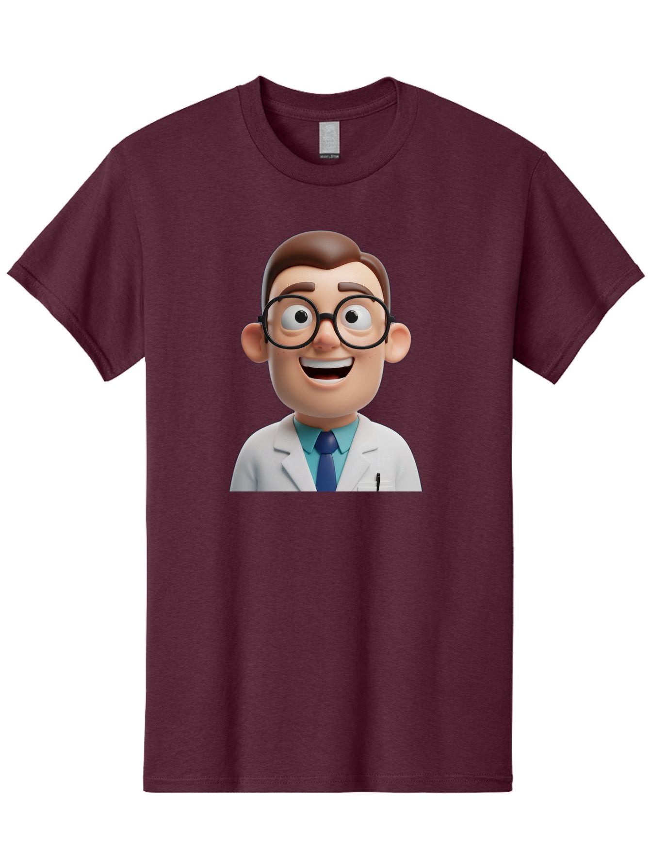 Doctor Men'S Graphic Tee, 100% Cotton, Comfortable Casual Summer Wear, Machine Washable, Smiling Doctor, Cartoon Character, 3D Illustration, Glasses, White Lab Coat, Blue Shirt, Striped Tie, Friendly Demeanor, Professional Attire, Baa493 3