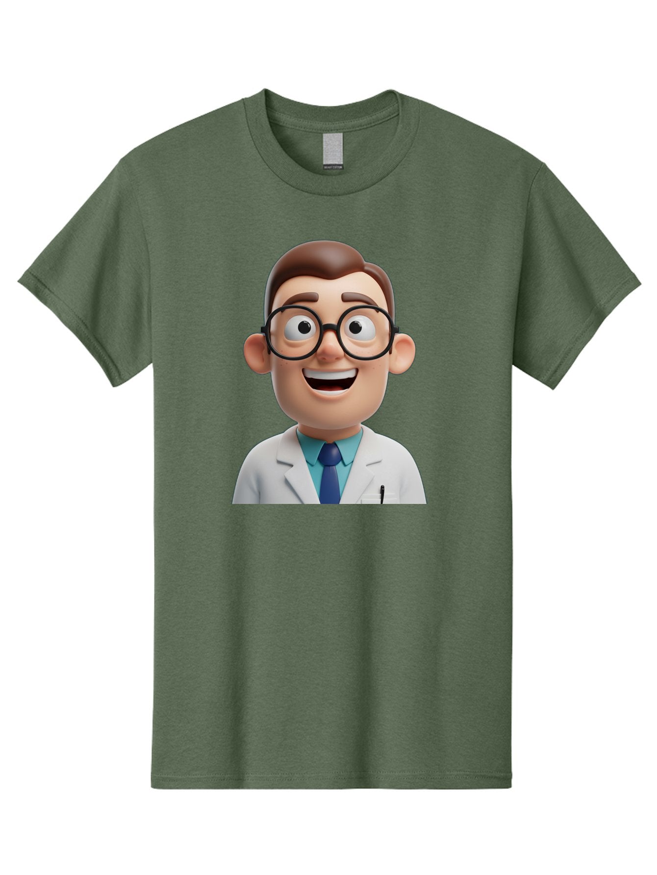 Doctor Men'S Graphic Tee, 100% Cotton, Comfortable Casual Summer Wear, Machine Washable, Smiling Doctor, Cartoon Character, 3D Illustration, Glasses, White Lab Coat, Blue Shirt, Striped Tie, Friendly Demeanor, Professional Attire, Baa493 12