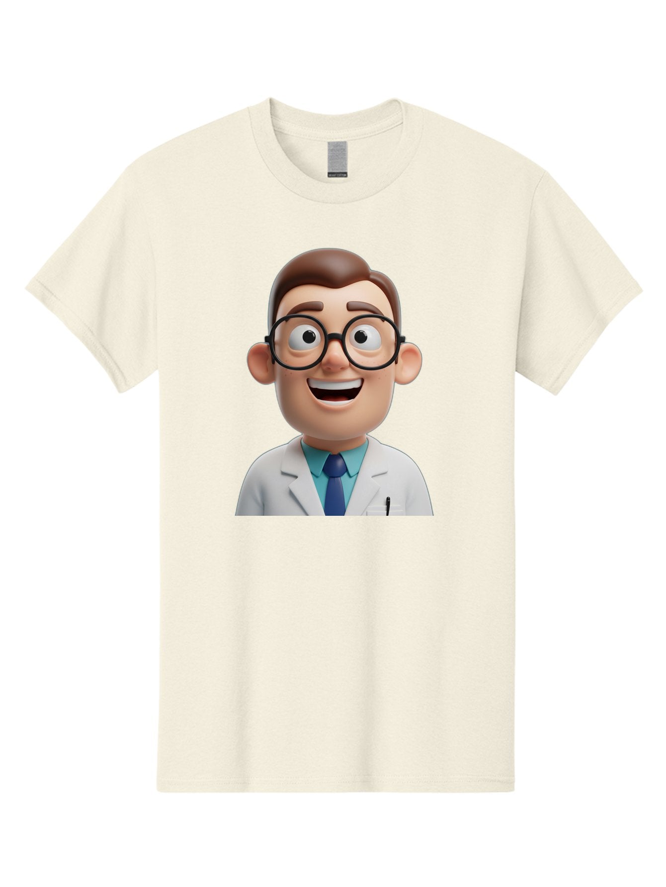 Doctor Men'S Graphic Tee, 100% Cotton, Comfortable Casual Summer Wear, Machine Washable, Smiling Doctor, Cartoon Character, 3D Illustration, Glasses, White Lab Coat, Blue Shirt, Striped Tie, Friendly Demeanor, Professional Attire, Baa493 7