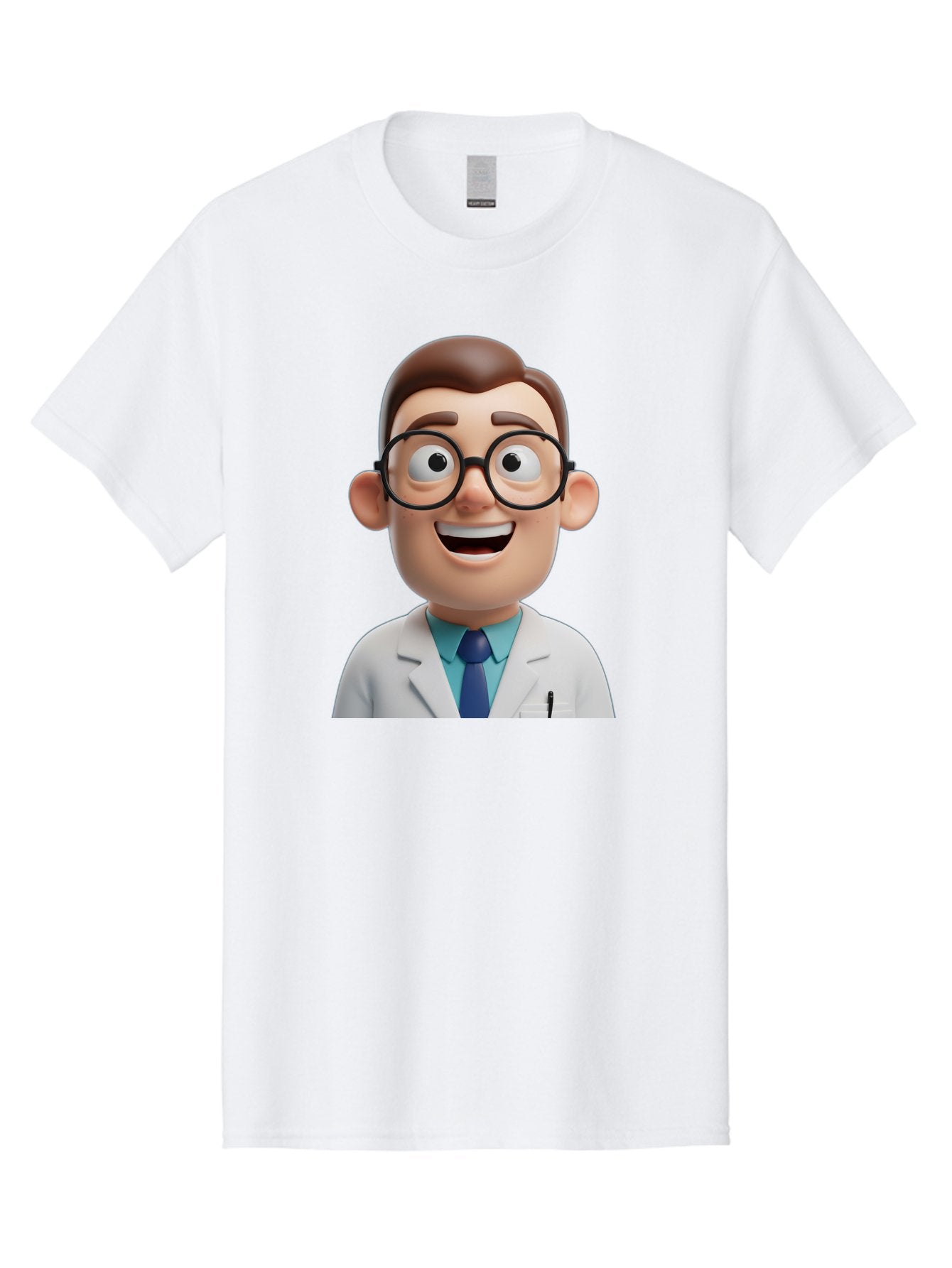 Doctor Men'S Graphic Tee, 100% Cotton, Comfortable Casual Summer Wear, Machine Washable, Smiling Doctor, Cartoon Character, 3D Illustration, Glasses, White Lab Coat, Blue Shirt, Striped Tie, Friendly Demeanor, Professional Attire, Baa493 11