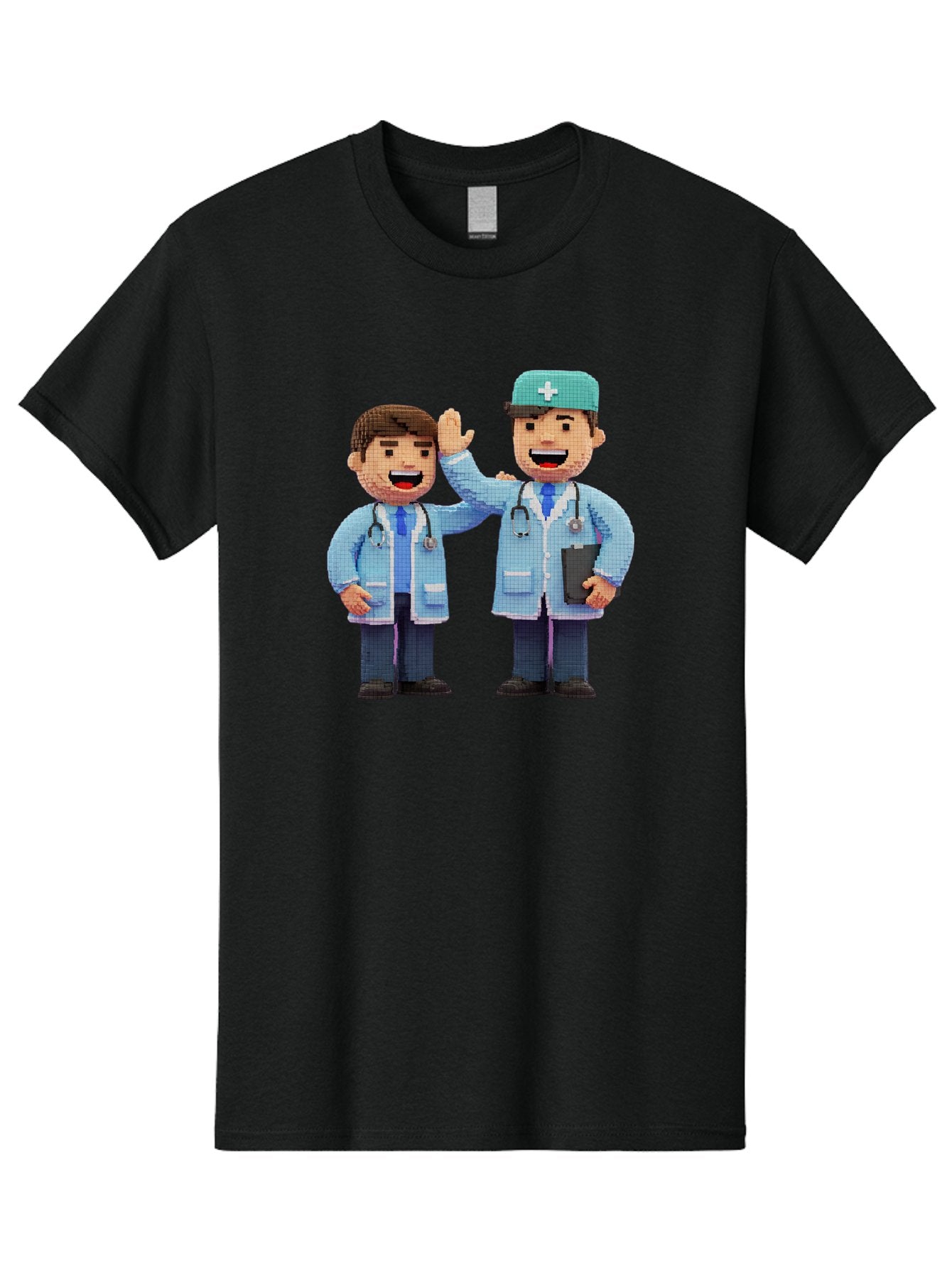Doctors Men'S Graphic Tee, 100% Cotton, Comfortable Casual Summer Wear, Machine Washable, Doctors High Fiving, Medical Professionals, Healthcare Workers, Pixel Art, Stethoscope, Doctor'S Coat, Friendly Gesture, Teamwork Baa494 6