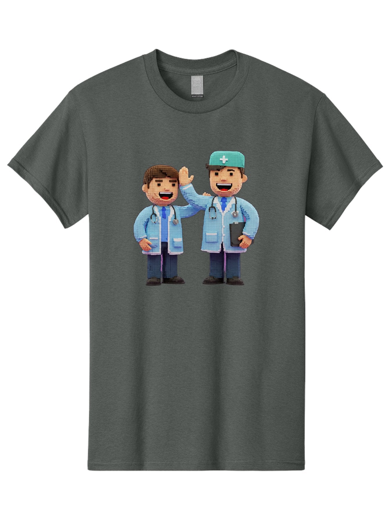 Doctors Men'S Graphic Tee, 100% Cotton, Comfortable Casual Summer Wear, Machine Washable, Doctors High Fiving, Medical Professionals, Healthcare Workers, Pixel Art, Stethoscope, Doctor'S Coat, Friendly Gesture, Teamwork Baa494 11