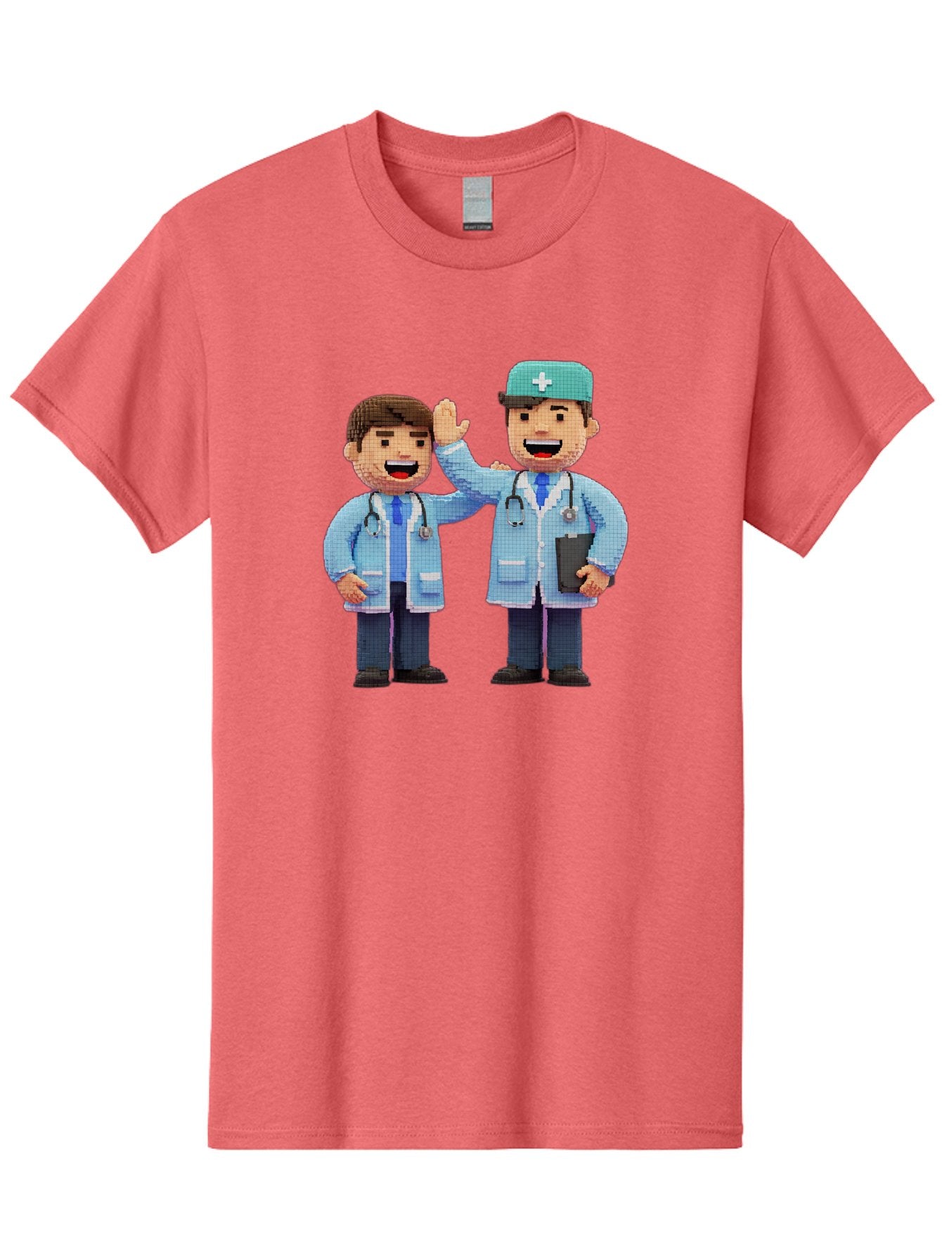 Doctors Men'S Graphic Tee, 100% Cotton, Comfortable Casual Summer Wear, Machine Washable, Doctors High Fiving, Medical Professionals, Healthcare Workers, Pixel Art, Stethoscope, Doctor'S Coat, Friendly Gesture, Teamwork Baa494 14